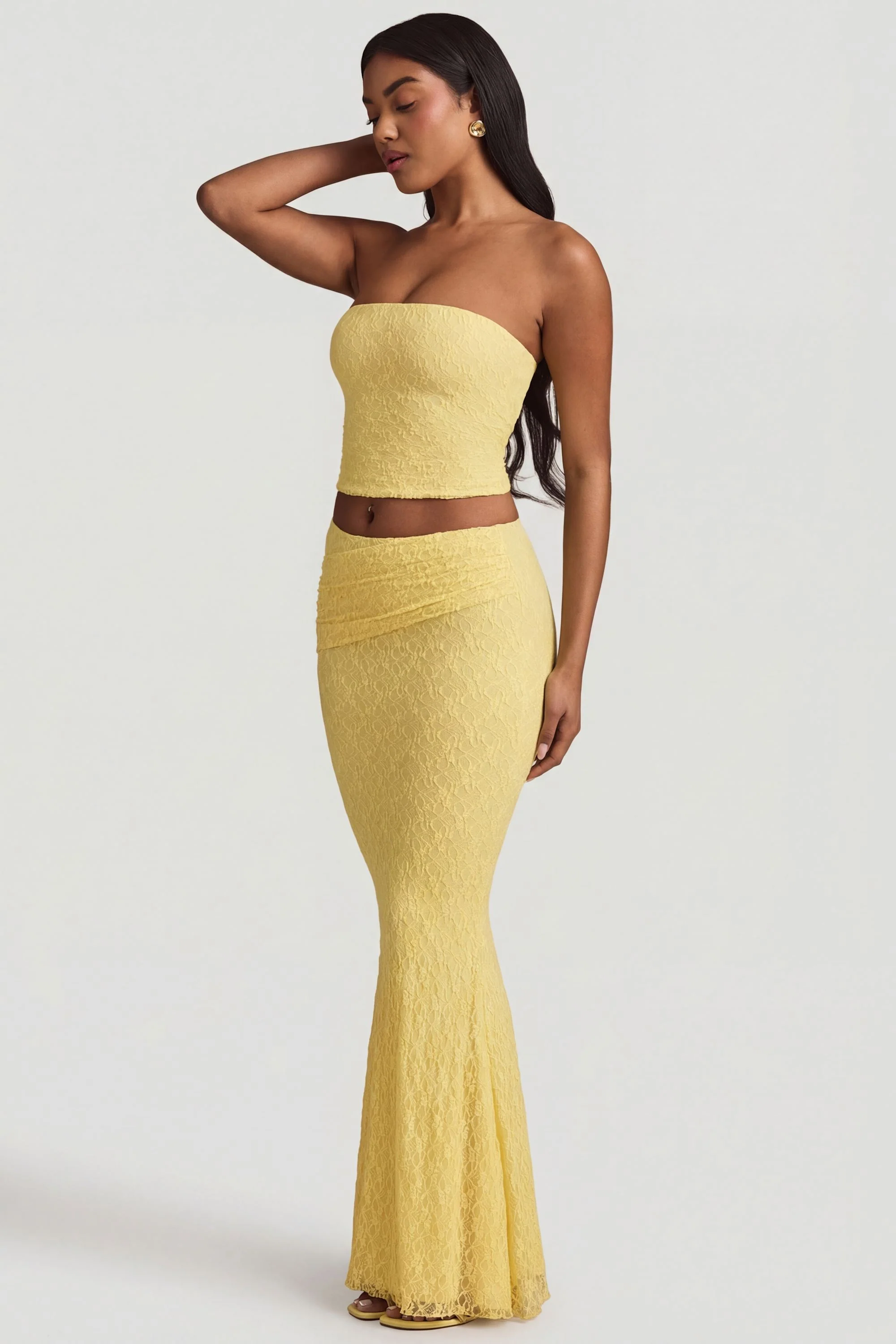 Ruched Strapless Lace Top in Pastel Yellow - Image 5