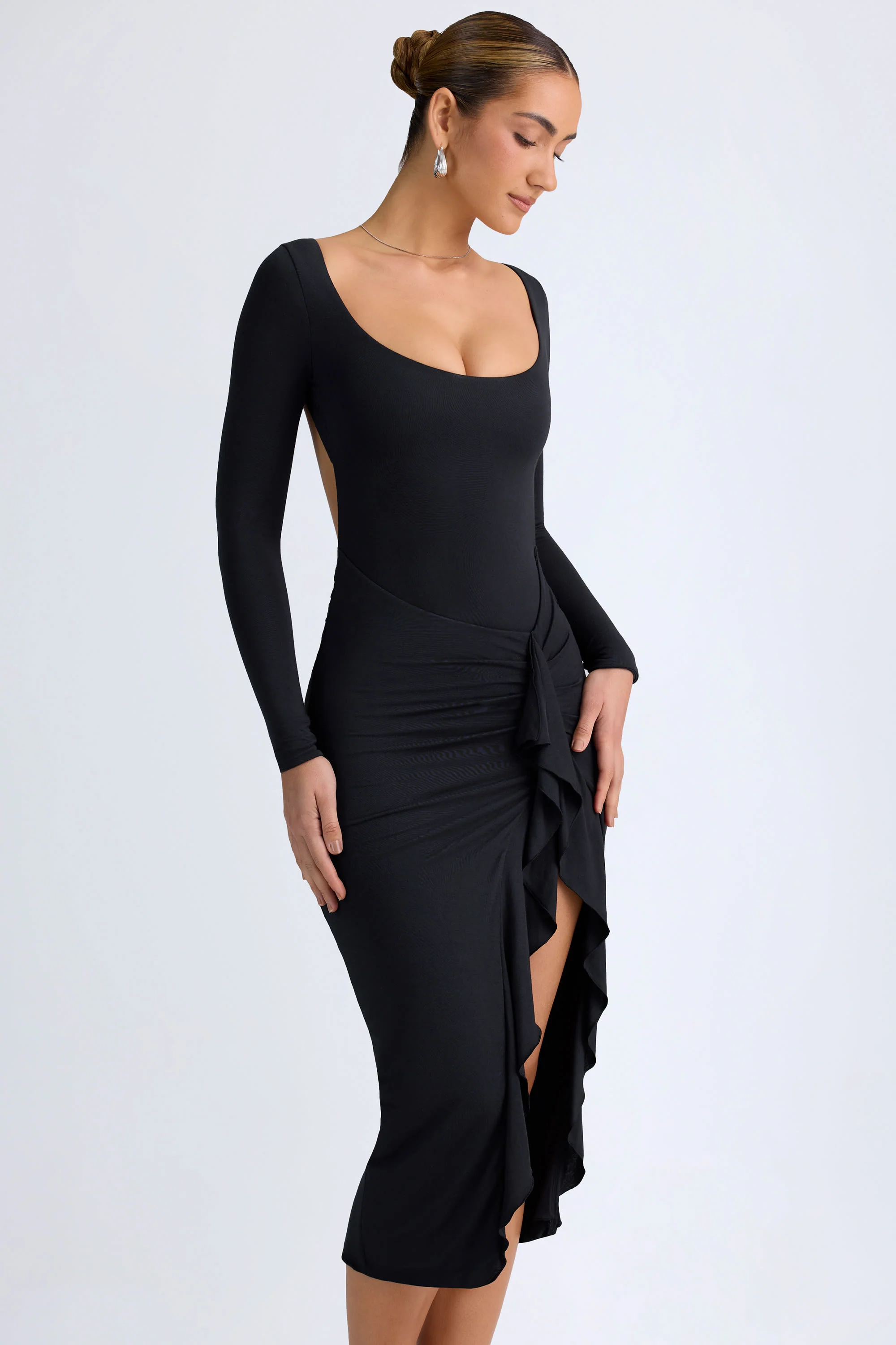 Modal Ruffled Midaxi Dress in Black - Image 9