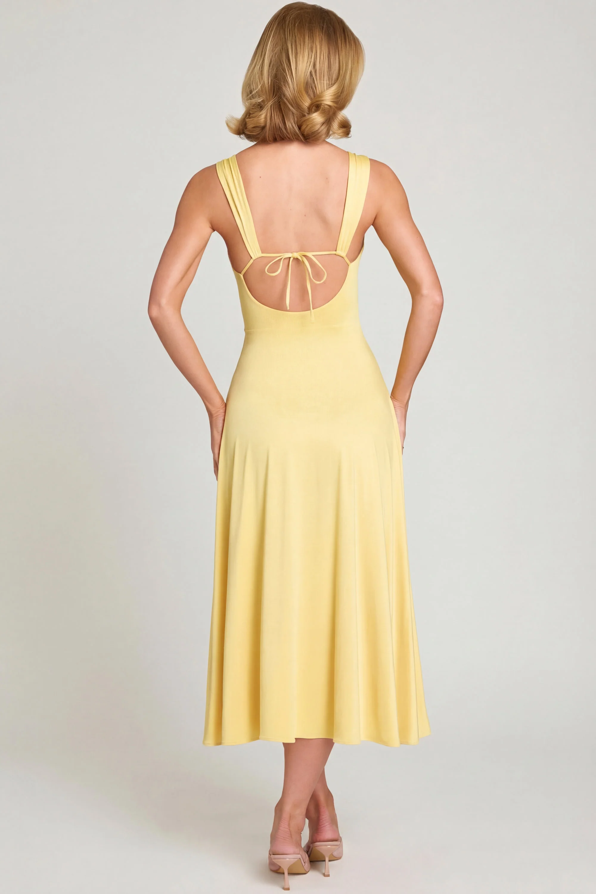 Sweetheart-Neck Ruched Midaxi Dress in Pastel Yellow - Image 2