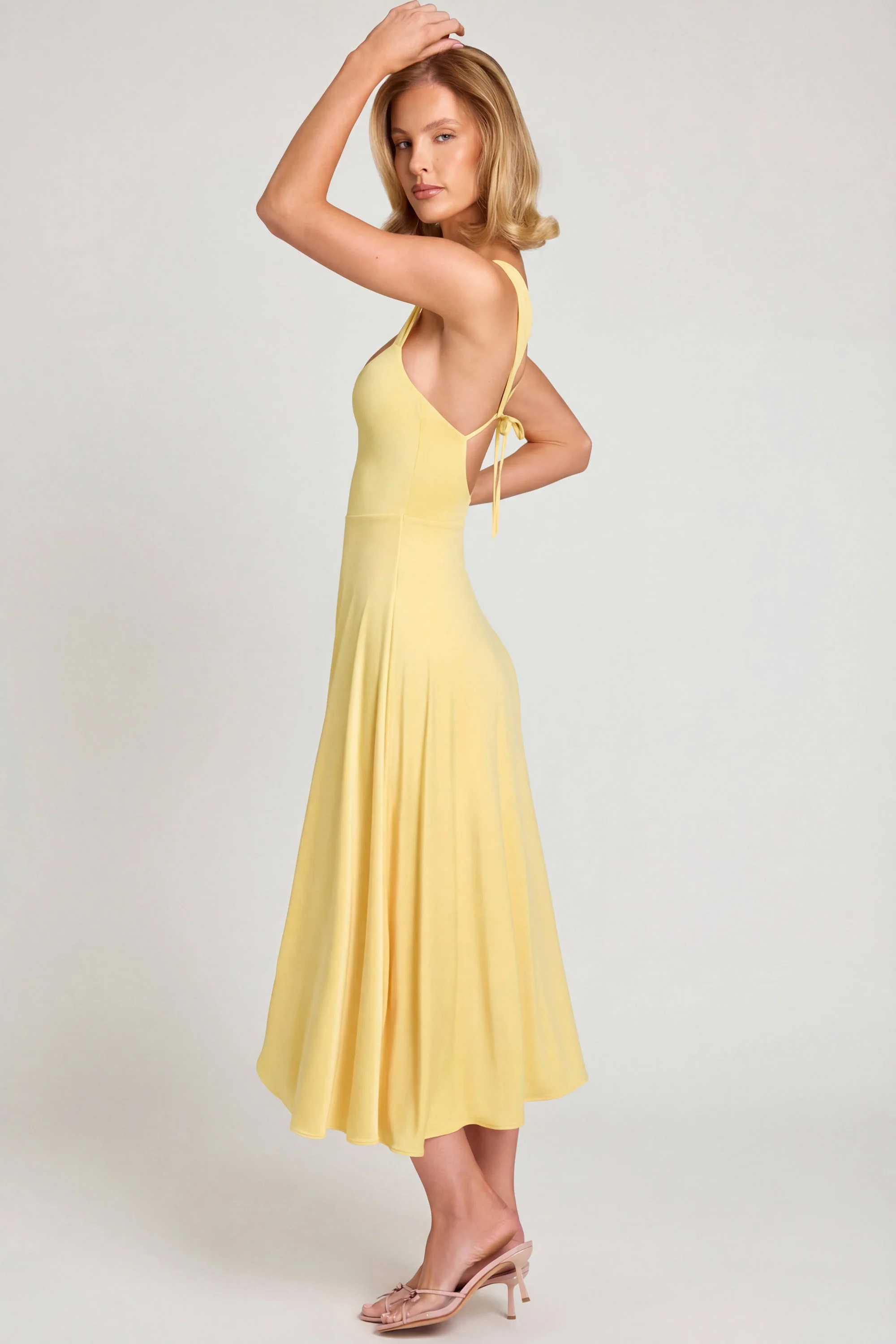 Sweetheart-Neck Ruched Midaxi Dress in Pastel Yellow - Image 3