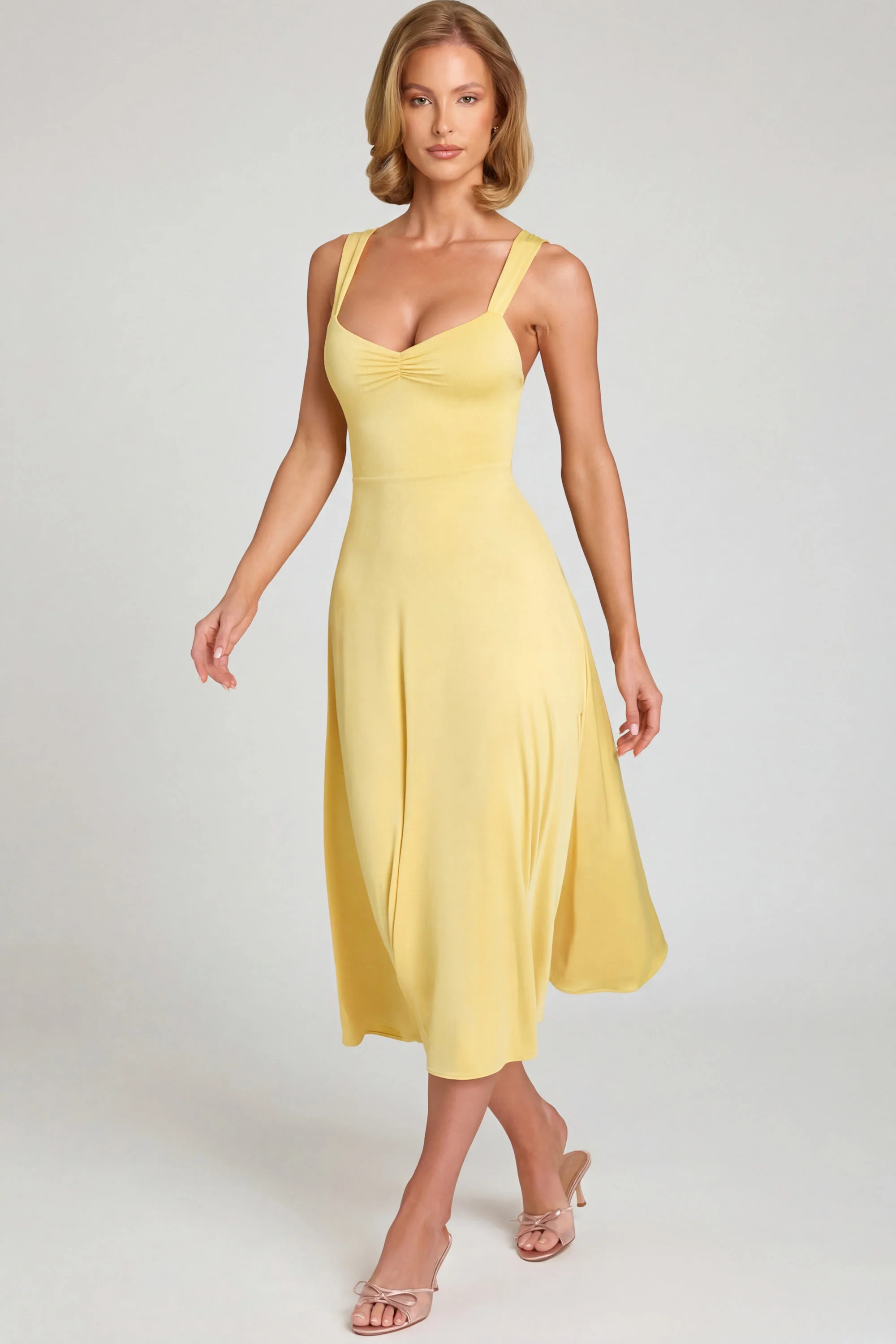 Sweetheart-Neck Ruched Midaxi Dress in Pastel Yellow - Image 8