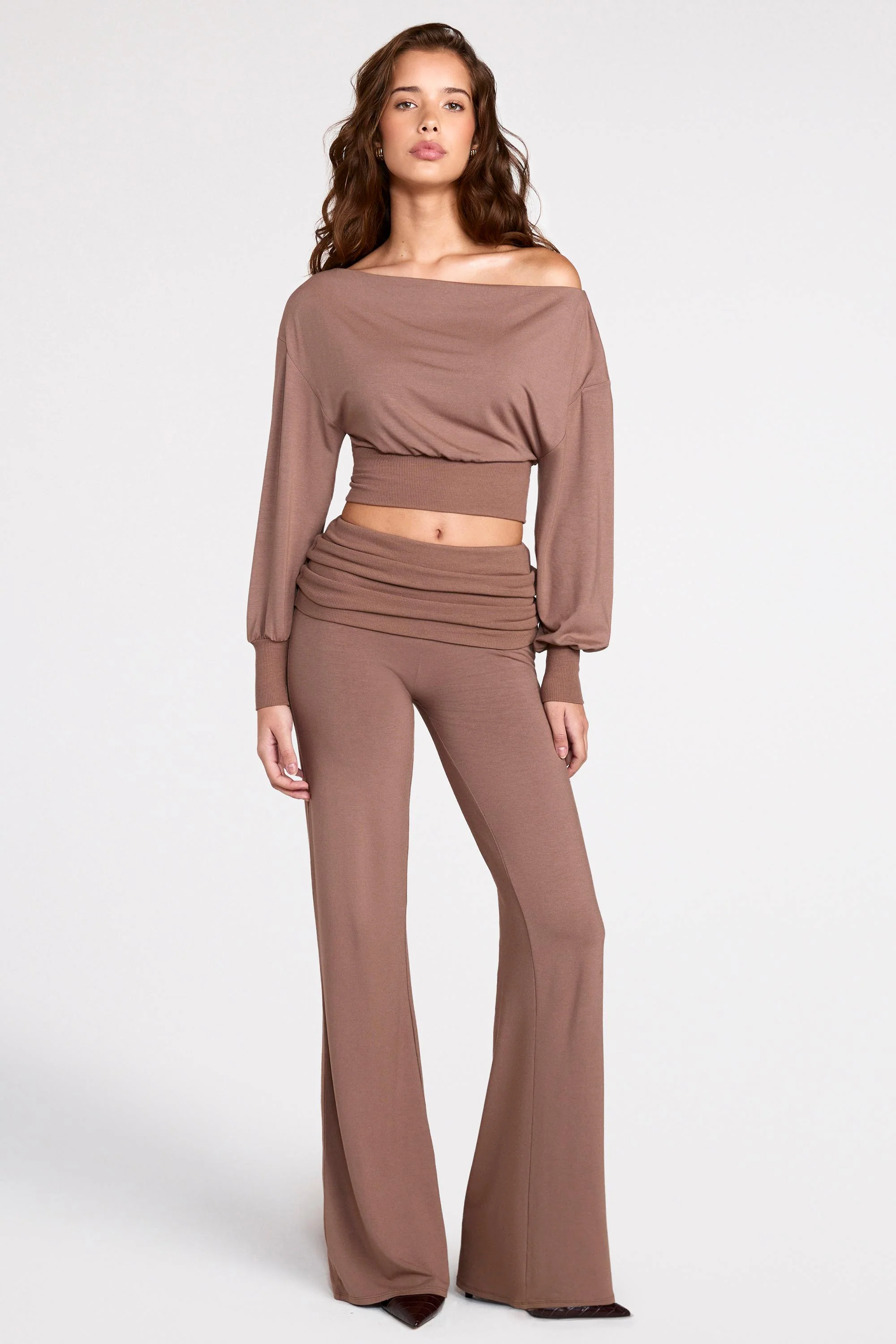 Modal Low-Rise Straight-Leg Trousers in Mocha