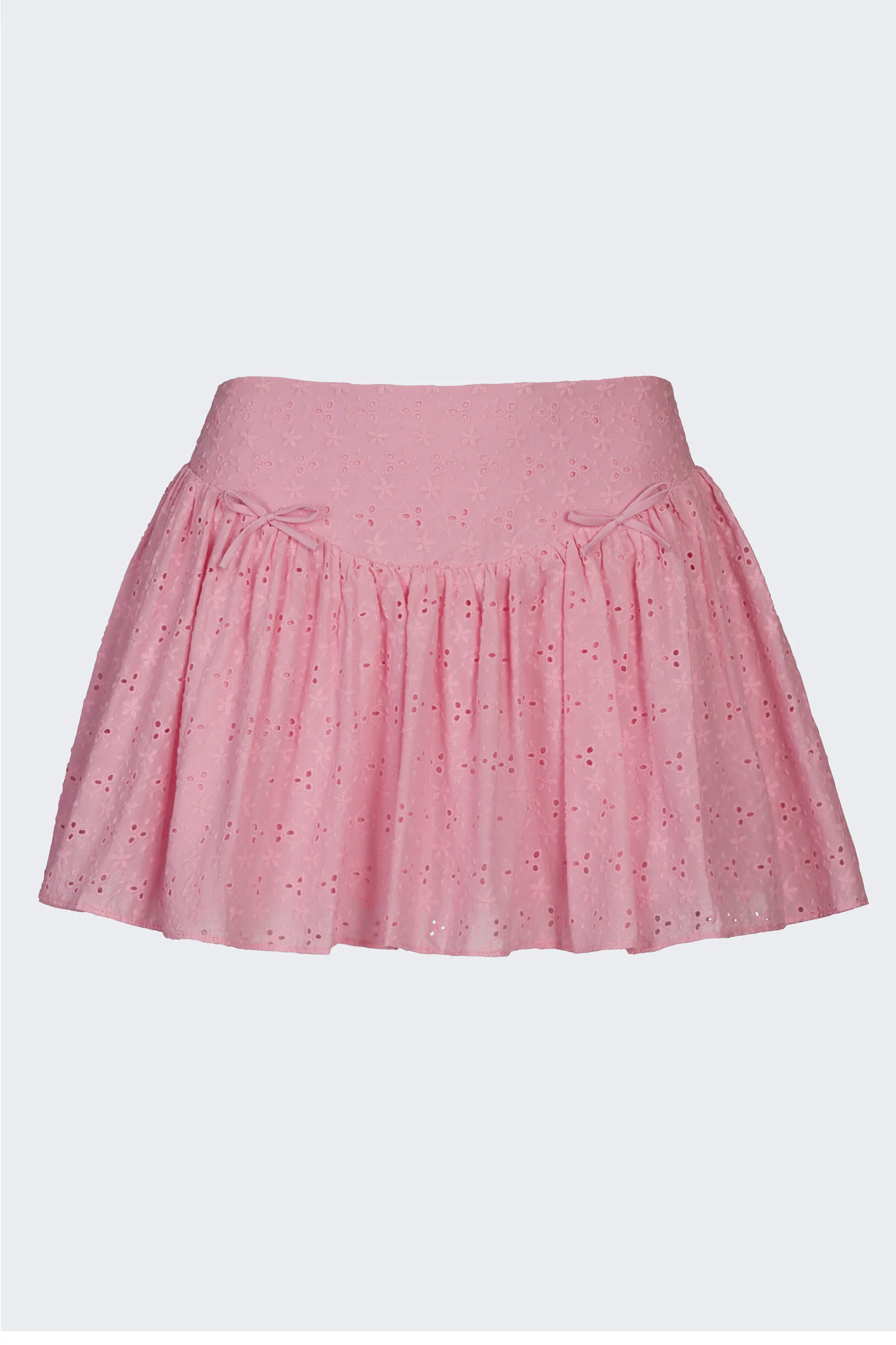 Bow-Detail Broderie Anglaise Mini Skirt in Soft Pink - Image 2