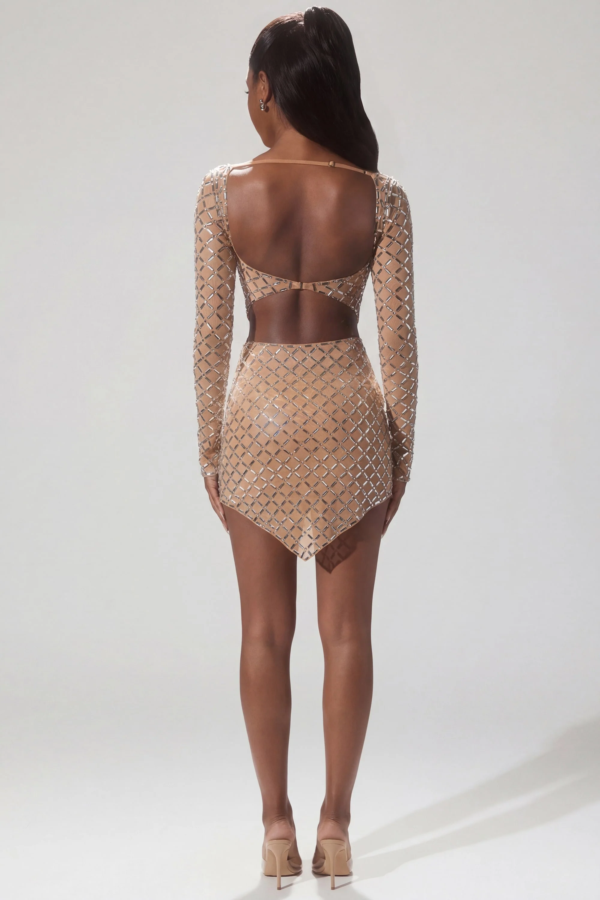 Embellished Asymmetric Crop Top in Almond - Image 3