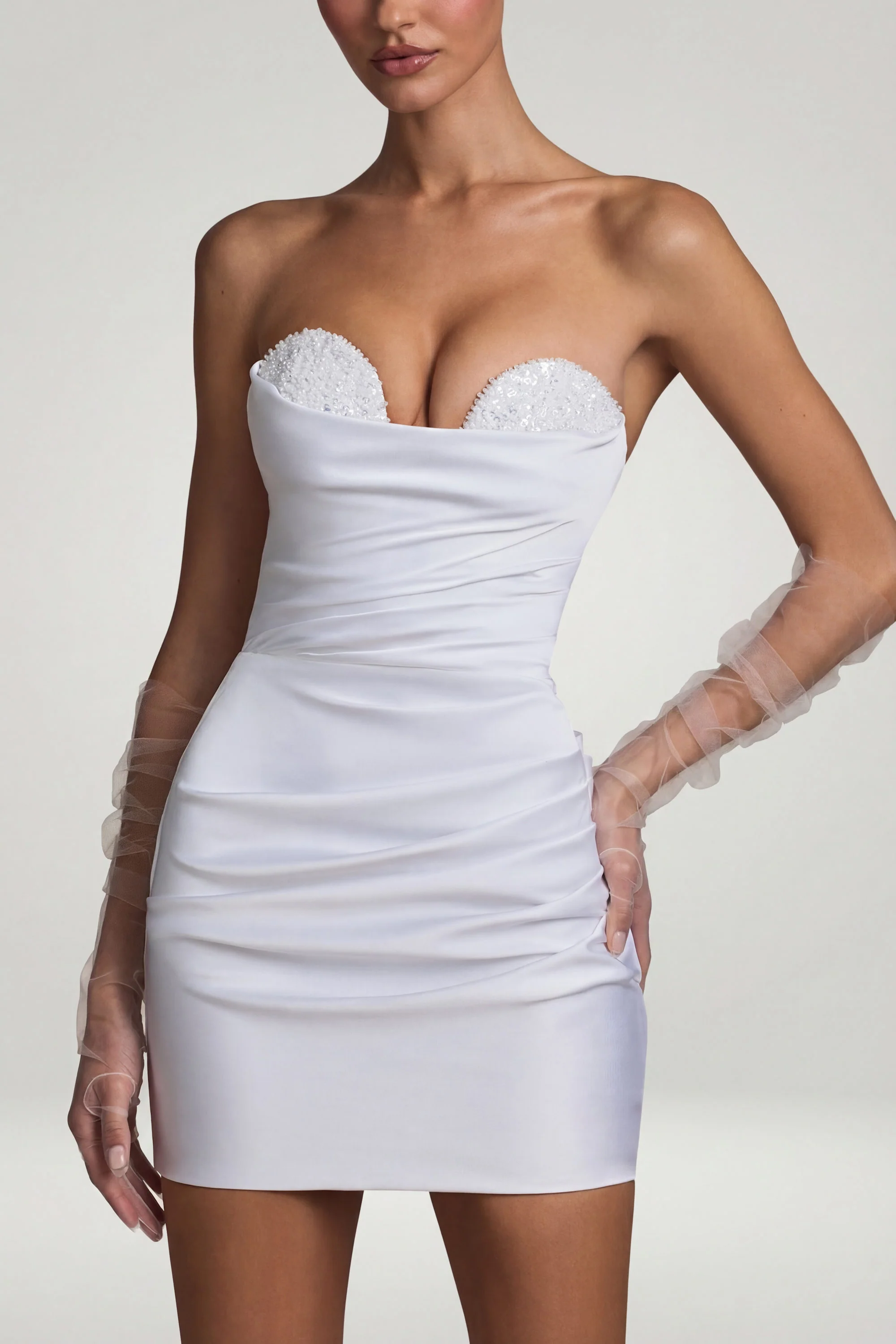Ruched Corset Mini Dress in White - Image 2