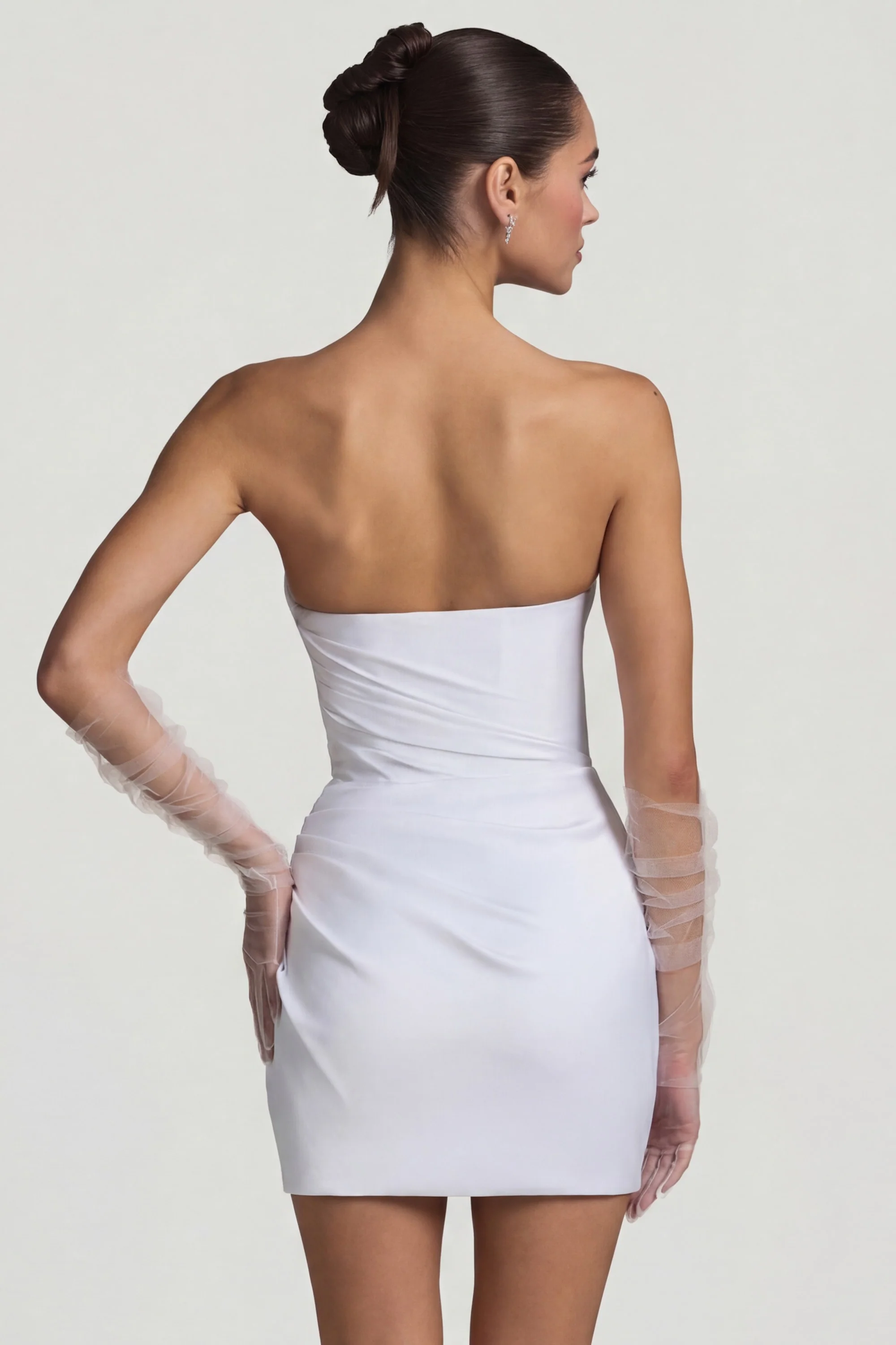 Ruched Corset Mini Dress in White - Image 3