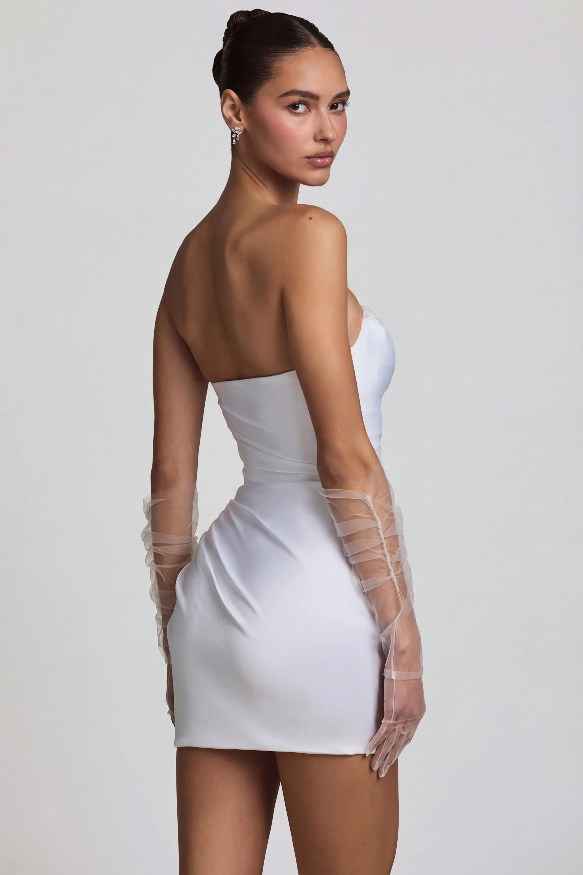 Ruched Corset Mini Dress in White - Image 7