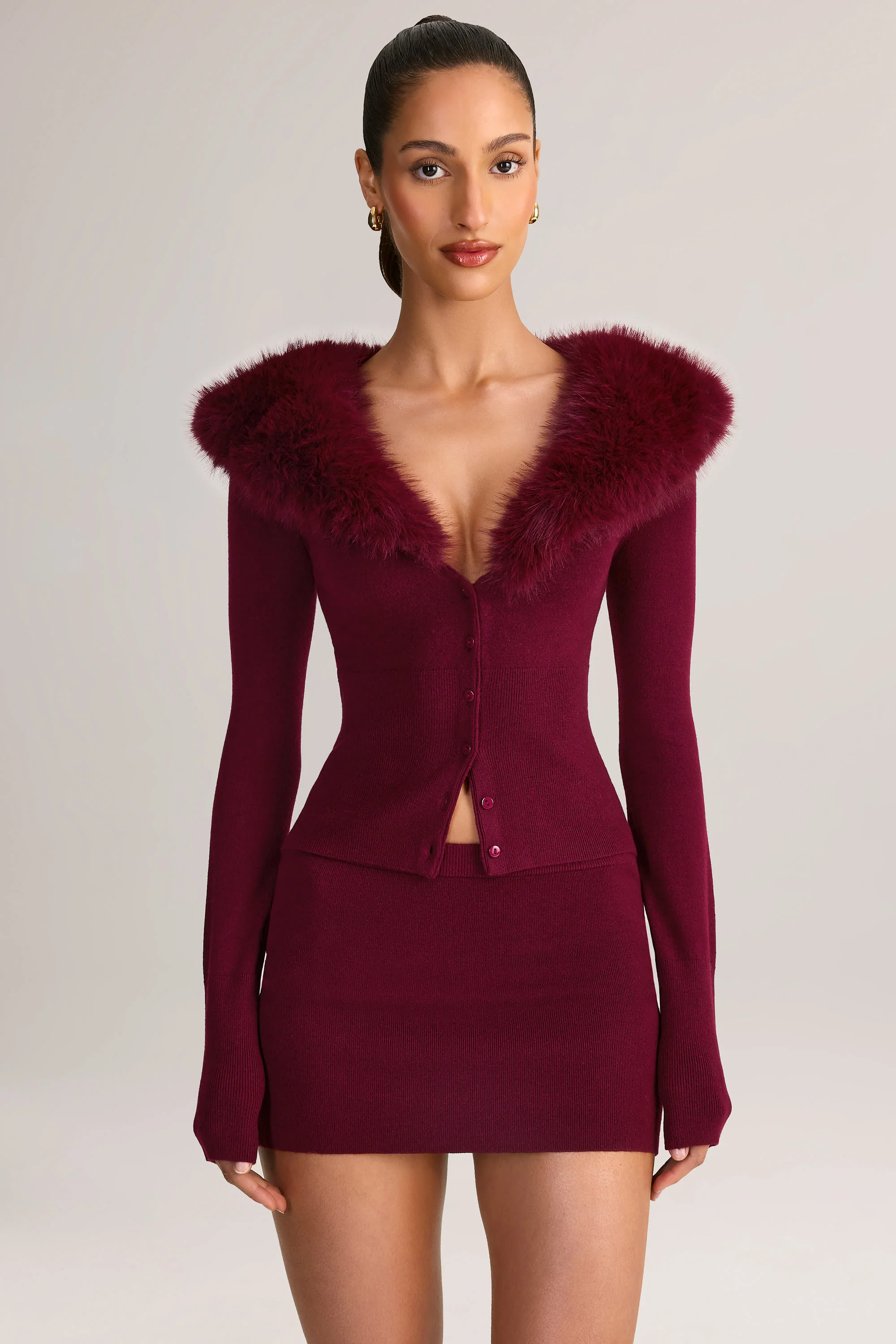 Knit Mid-Rise Mini Skirt in Wine - Image 6