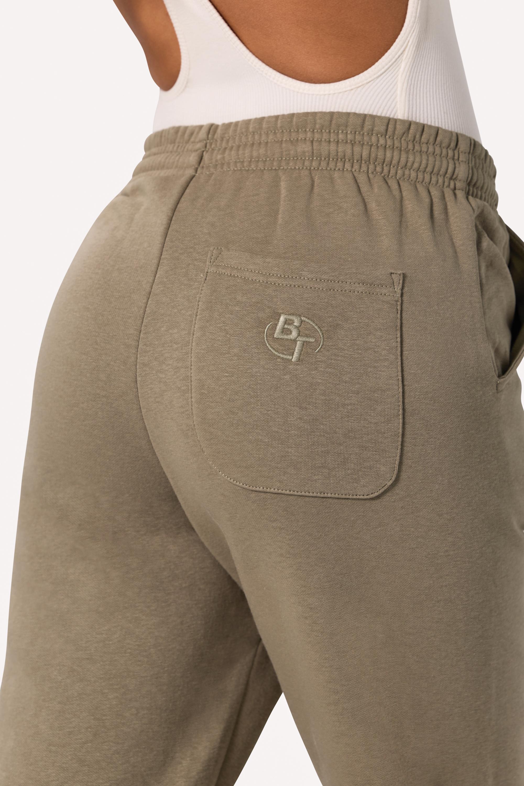 Cotton Fleece Mid-Rise Joggers in Khaki Green - Image 4