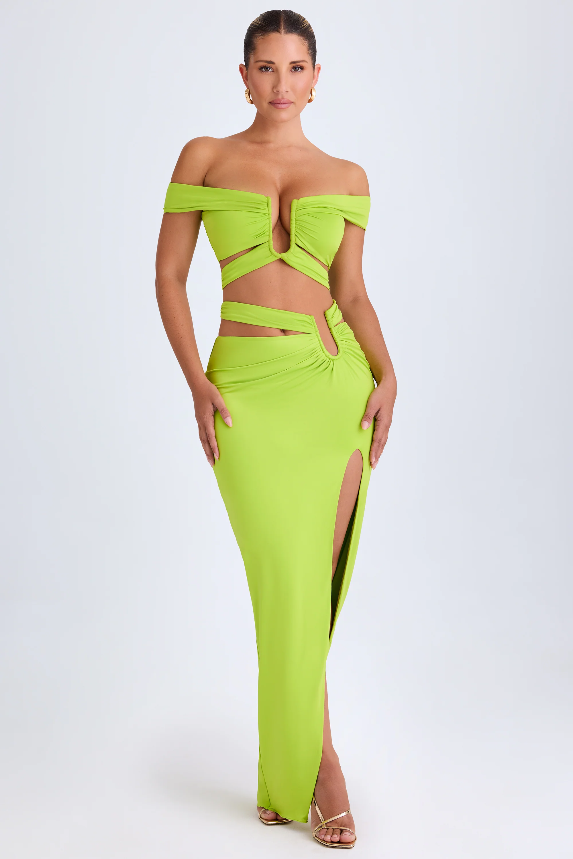 Asymmetric Cut-Out Maxi Skirt in Lime Green - Image 7