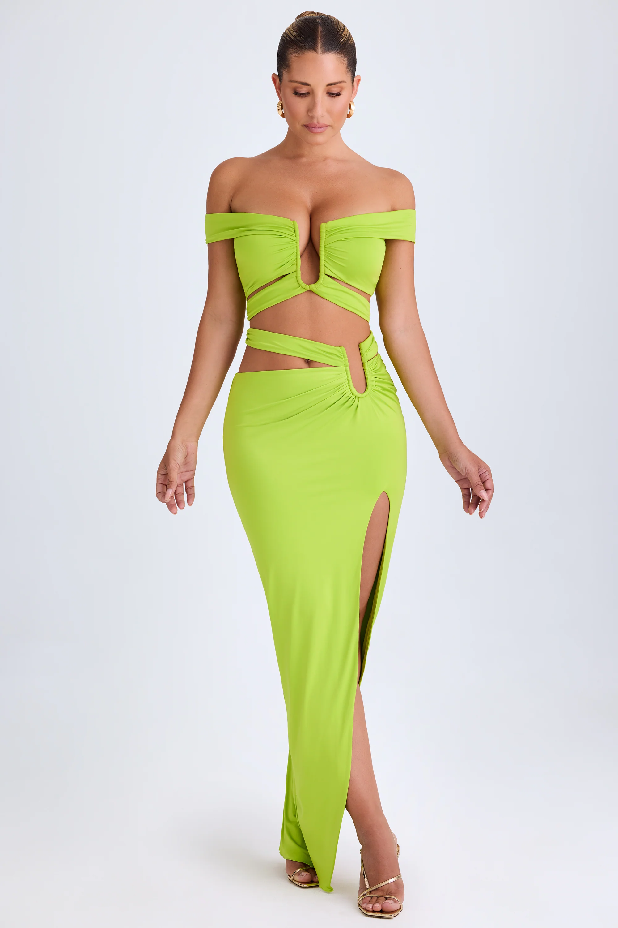 Asymmetric Cut-Out Maxi Skirt in Lime Green - Image 8