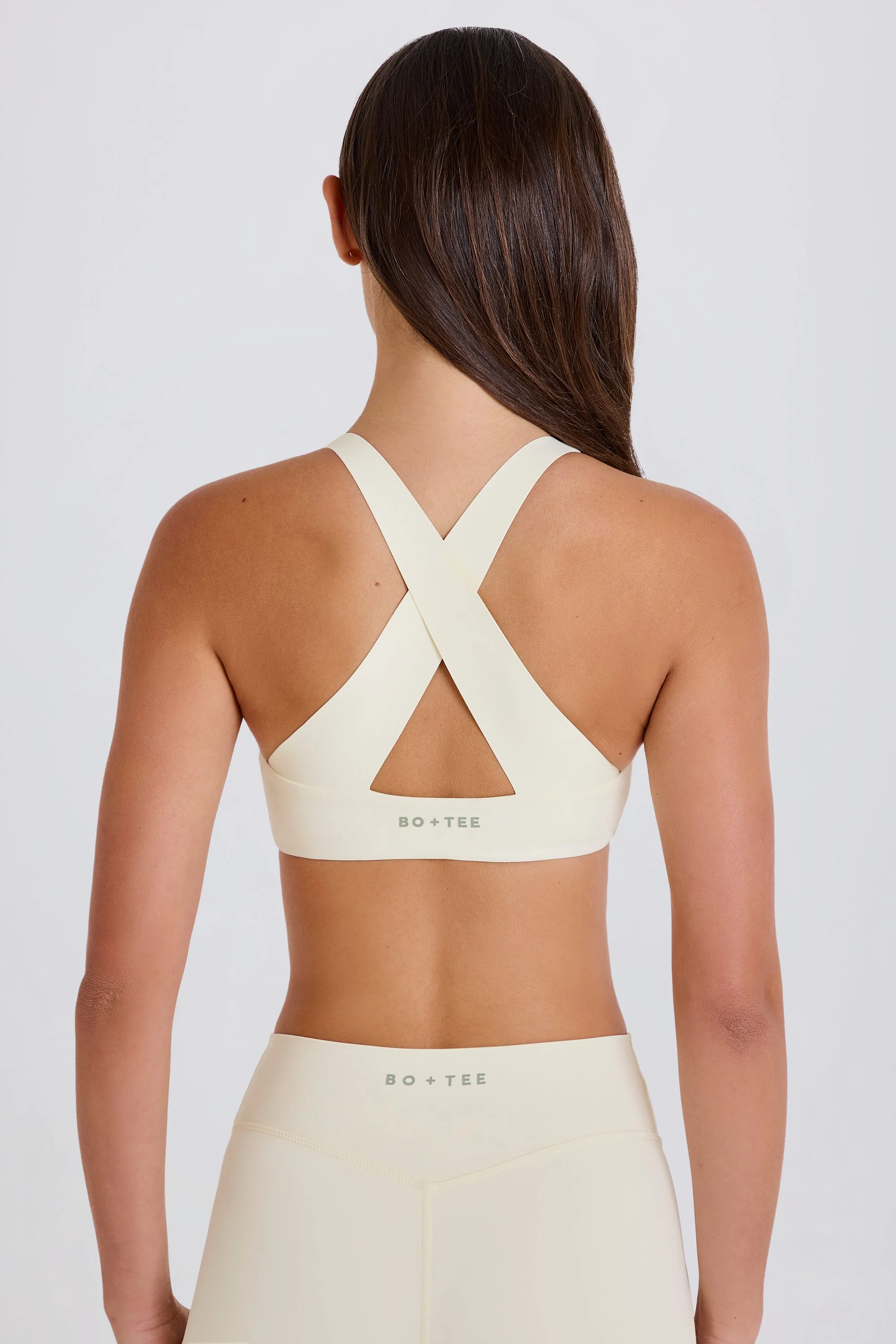 Crossback V-Neck Sports Bra in Cream - Image 4
