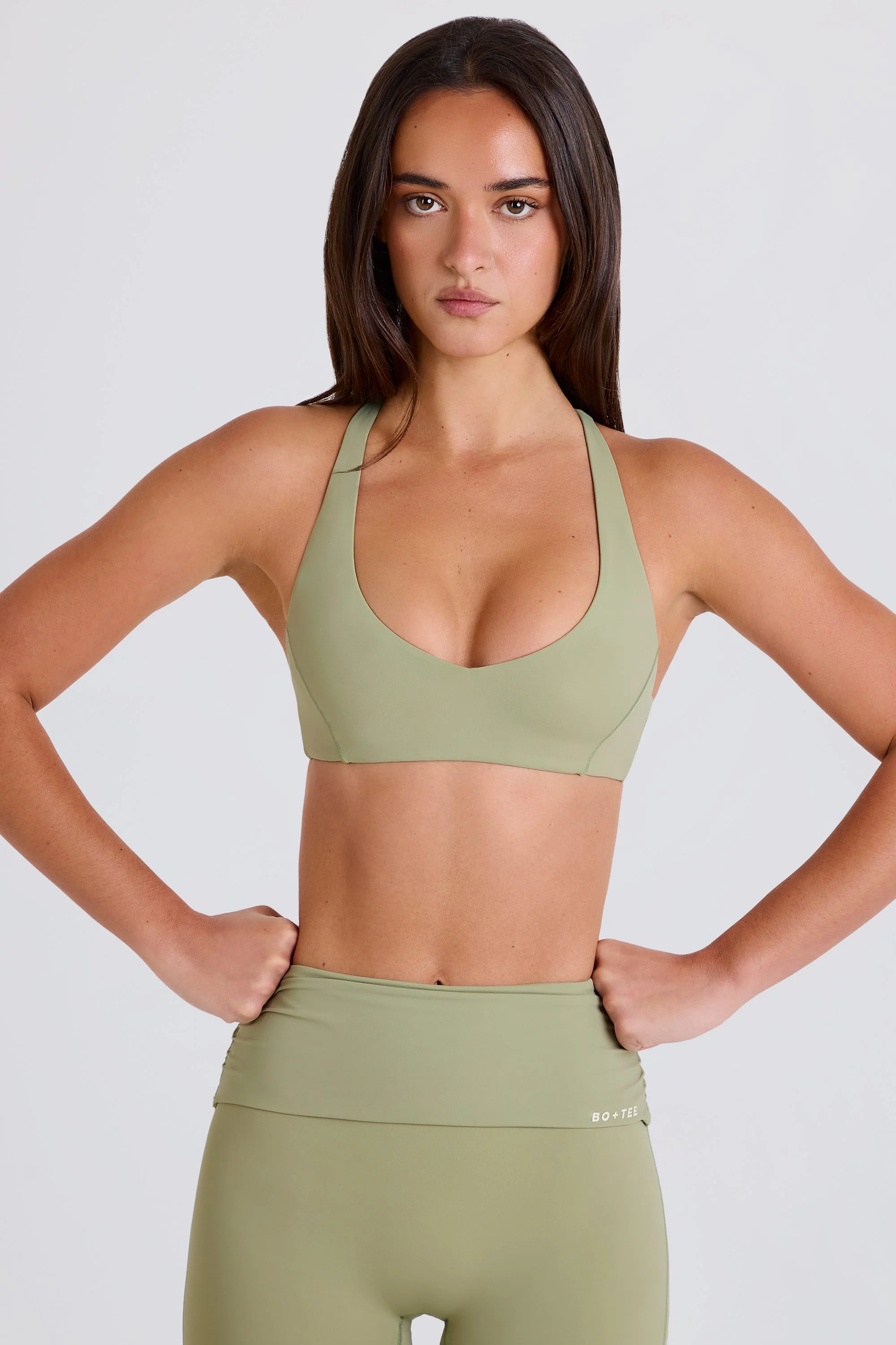 Crossback V-Neck Sports Bra in Matcha