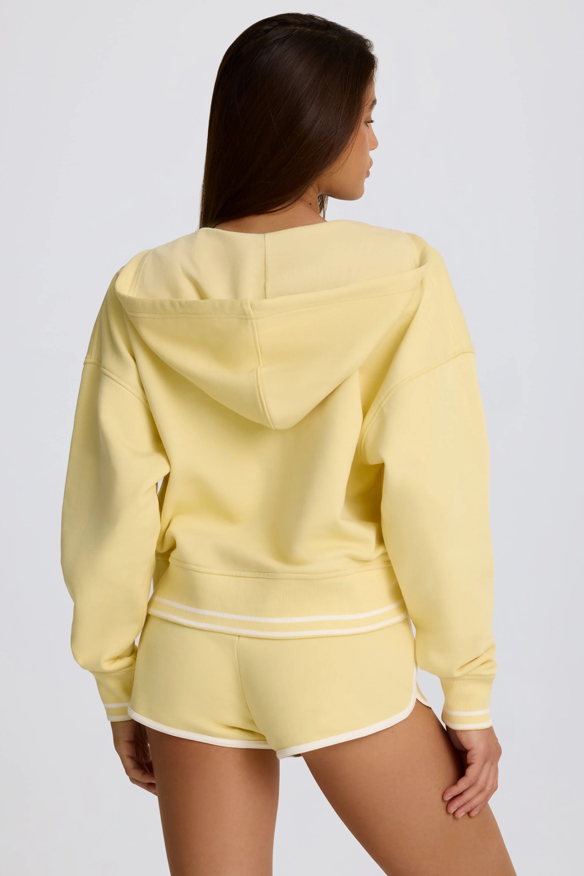 Cotton Jersey V-Neck Hoodie in Lemon - Image 2