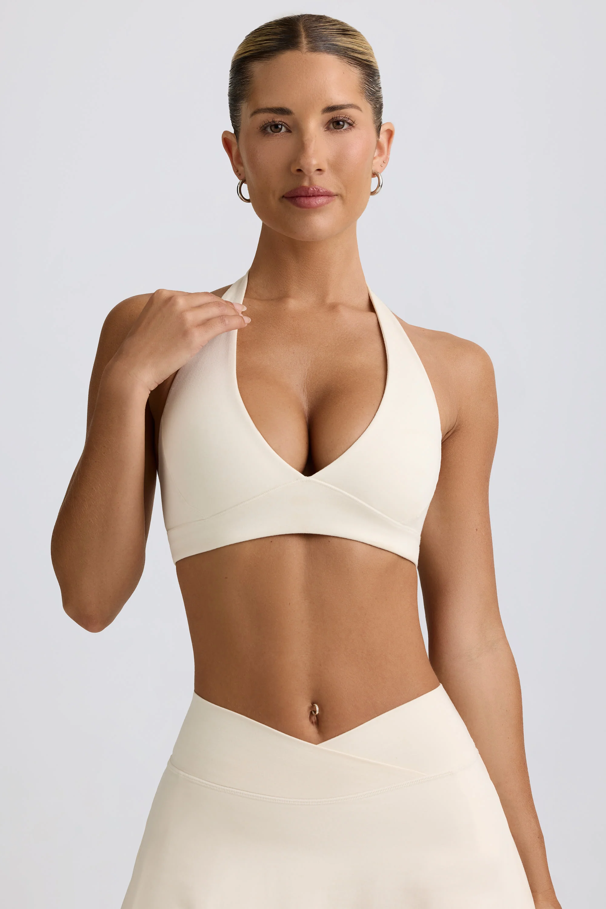 Brushed Jersey V-Neck Sports Bra in Vanilla - Image 4