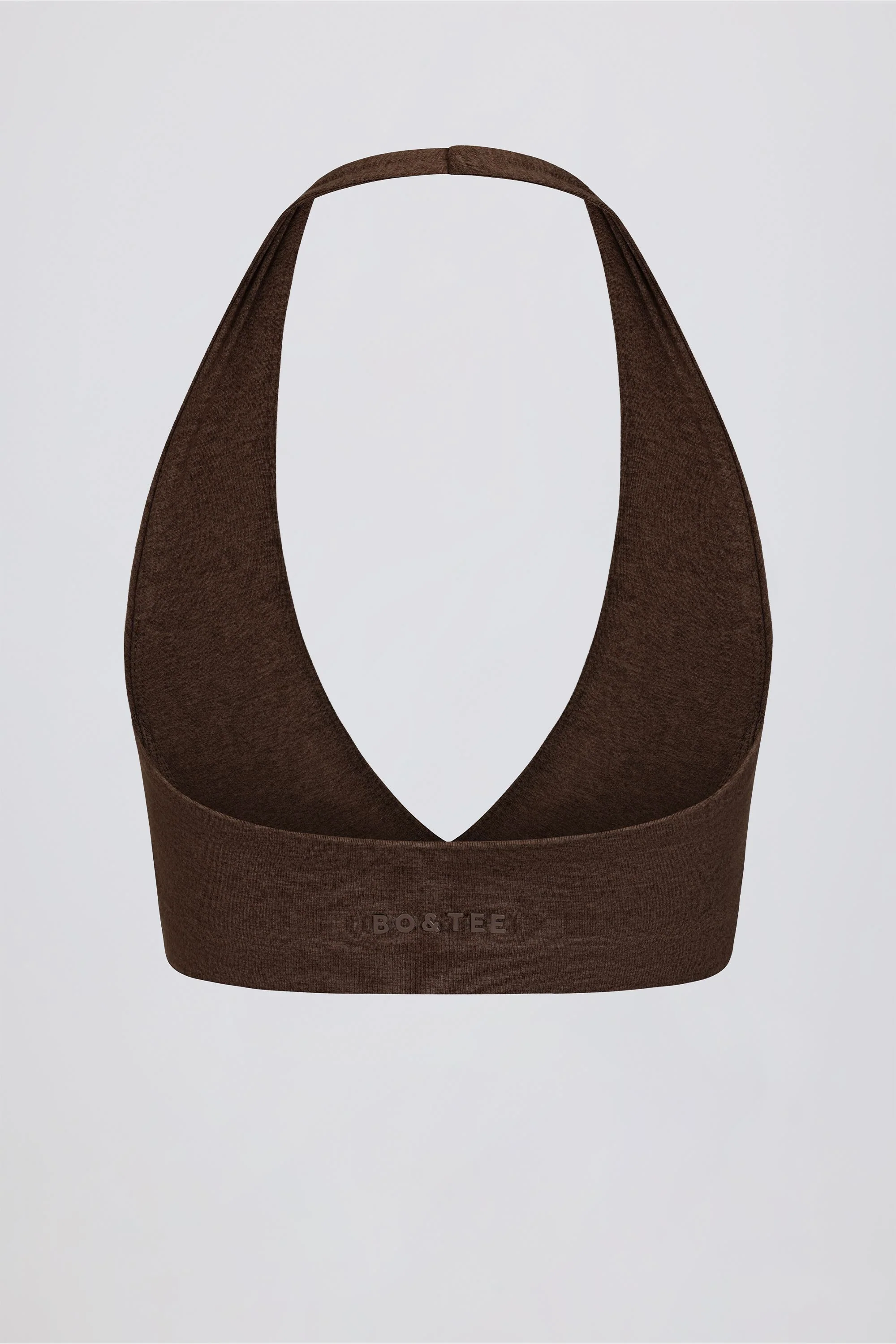 Brushed Jersey V-Neck Sports Bra in Pecan Marl - Image 5