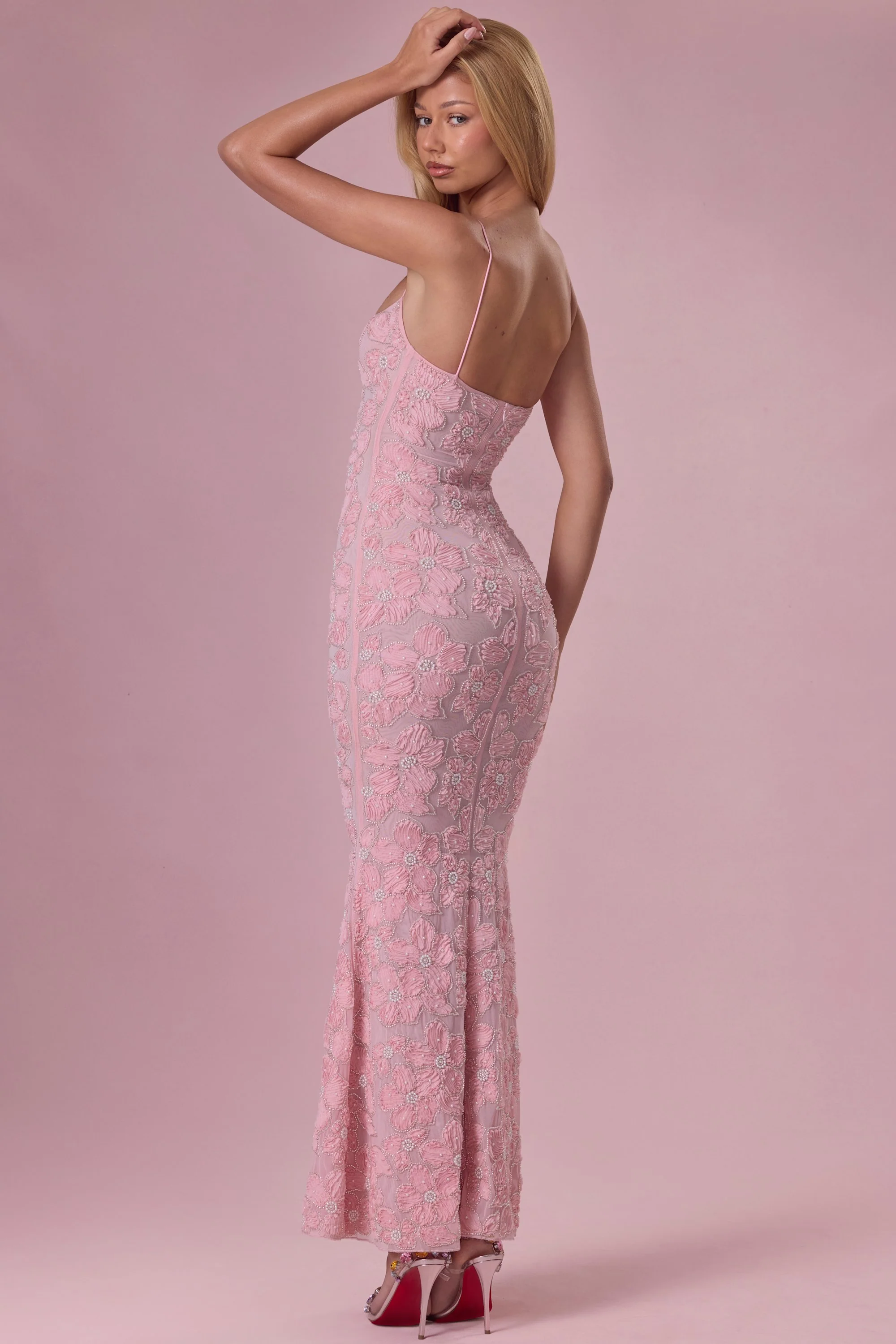Embellished Square Neck Maxi Dress in Blush - Image 2