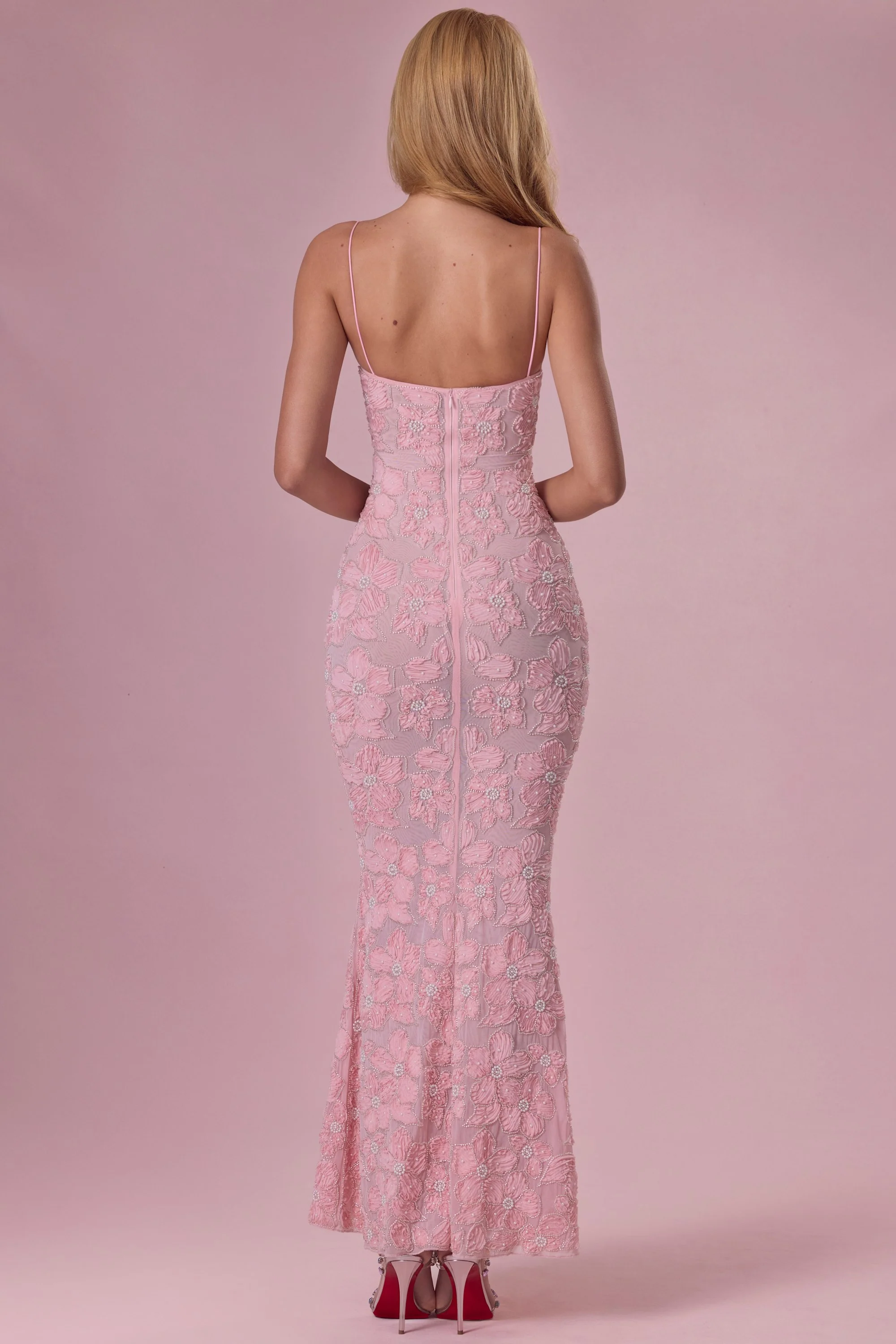 Embellished Square Neck Maxi Dress in Blush - Image 3