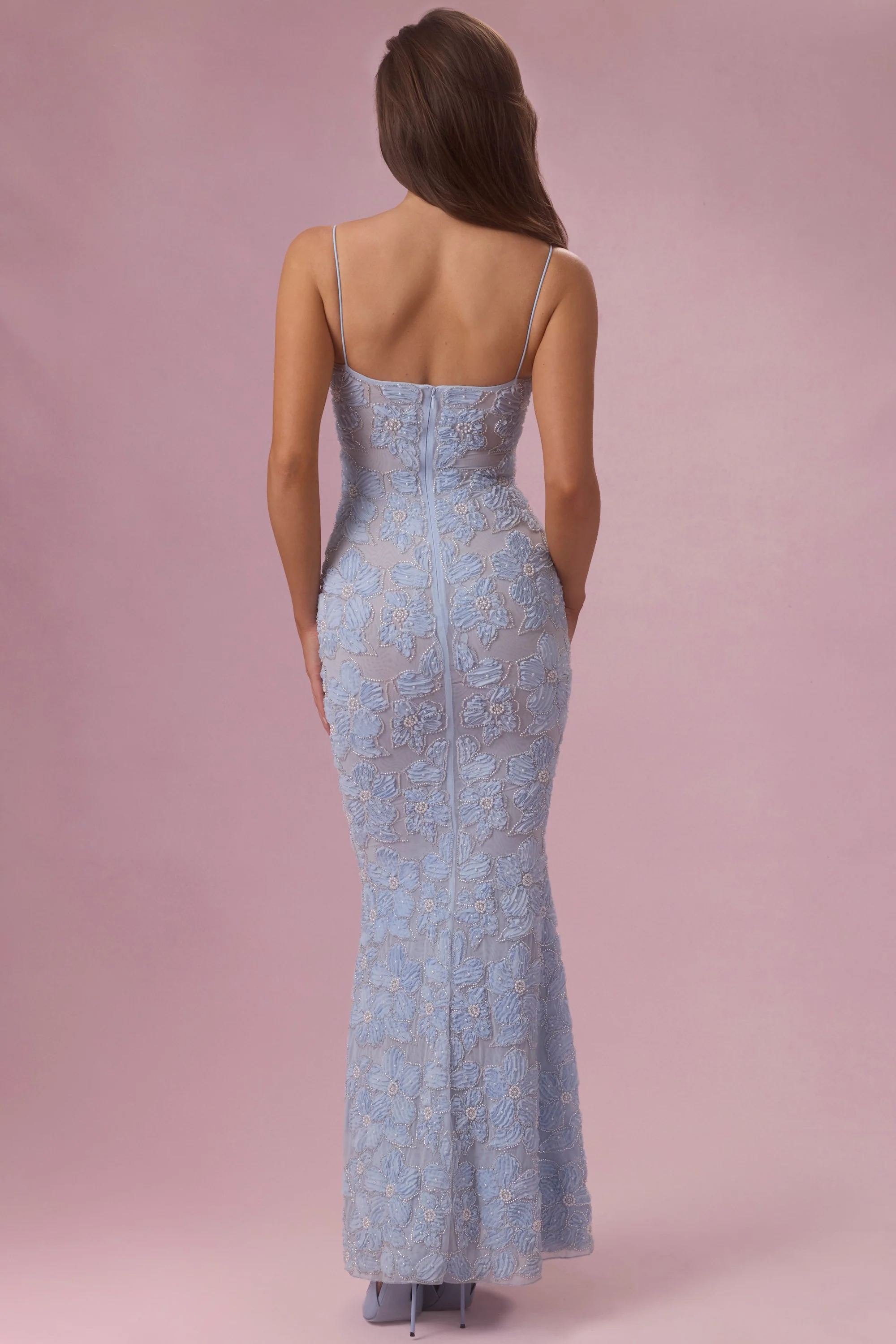 Embellished Square Neck Maxi Dress in Sky Blue - Image 3