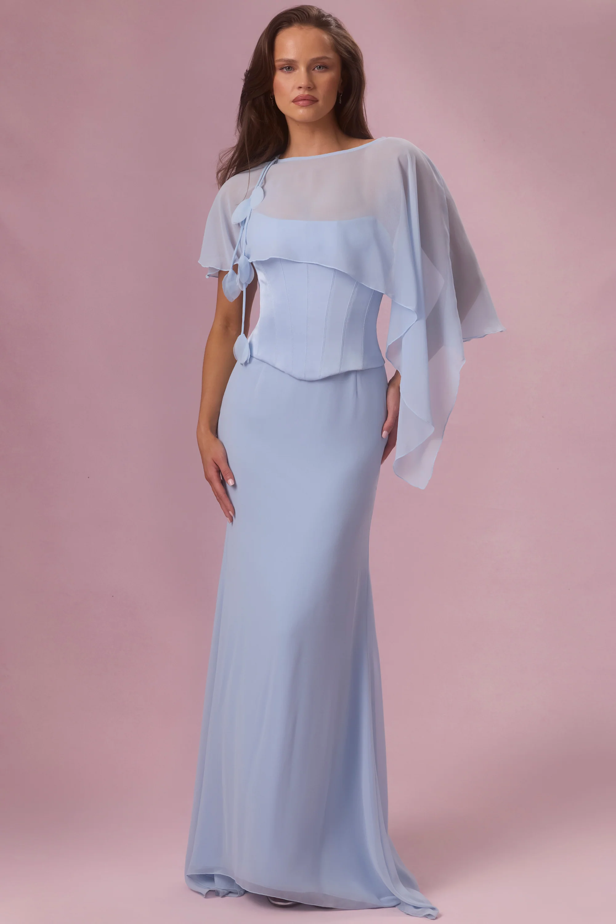 Chiffon Cape in Sky Blue - Image 7