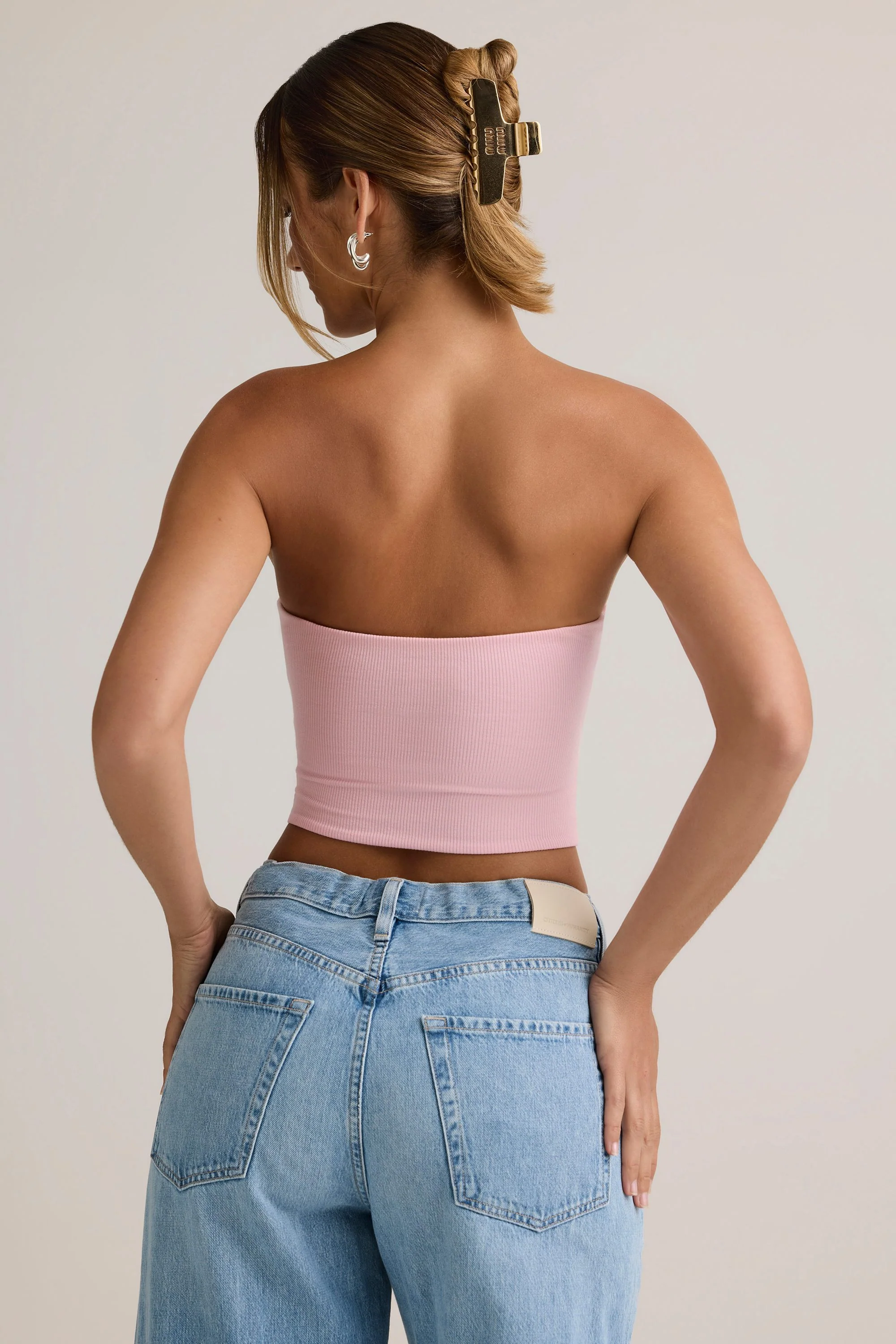 Modal Strapless Crop Top in Baby Pink - Image 3