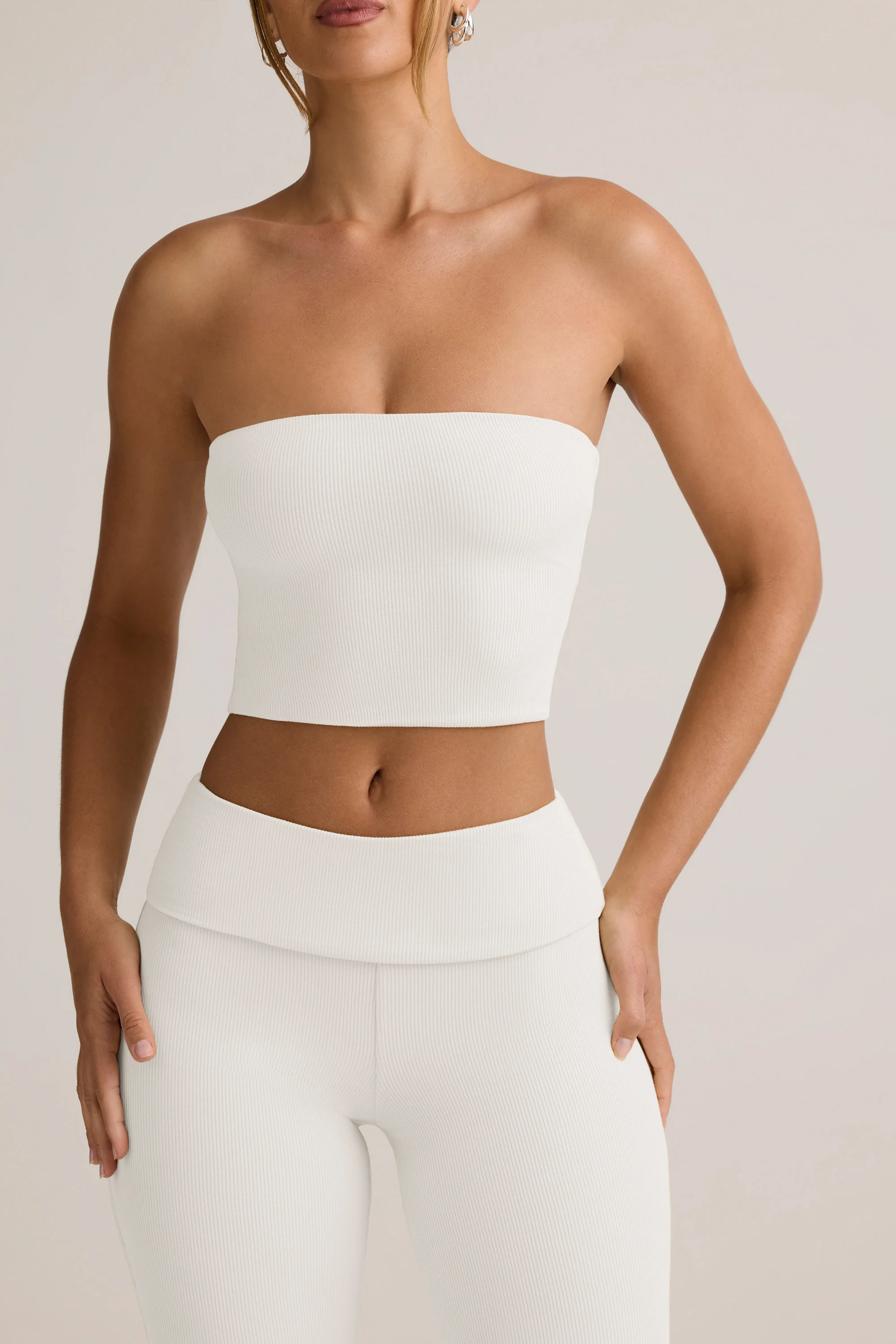 Modal Strapless Crop Top in White - Image 2