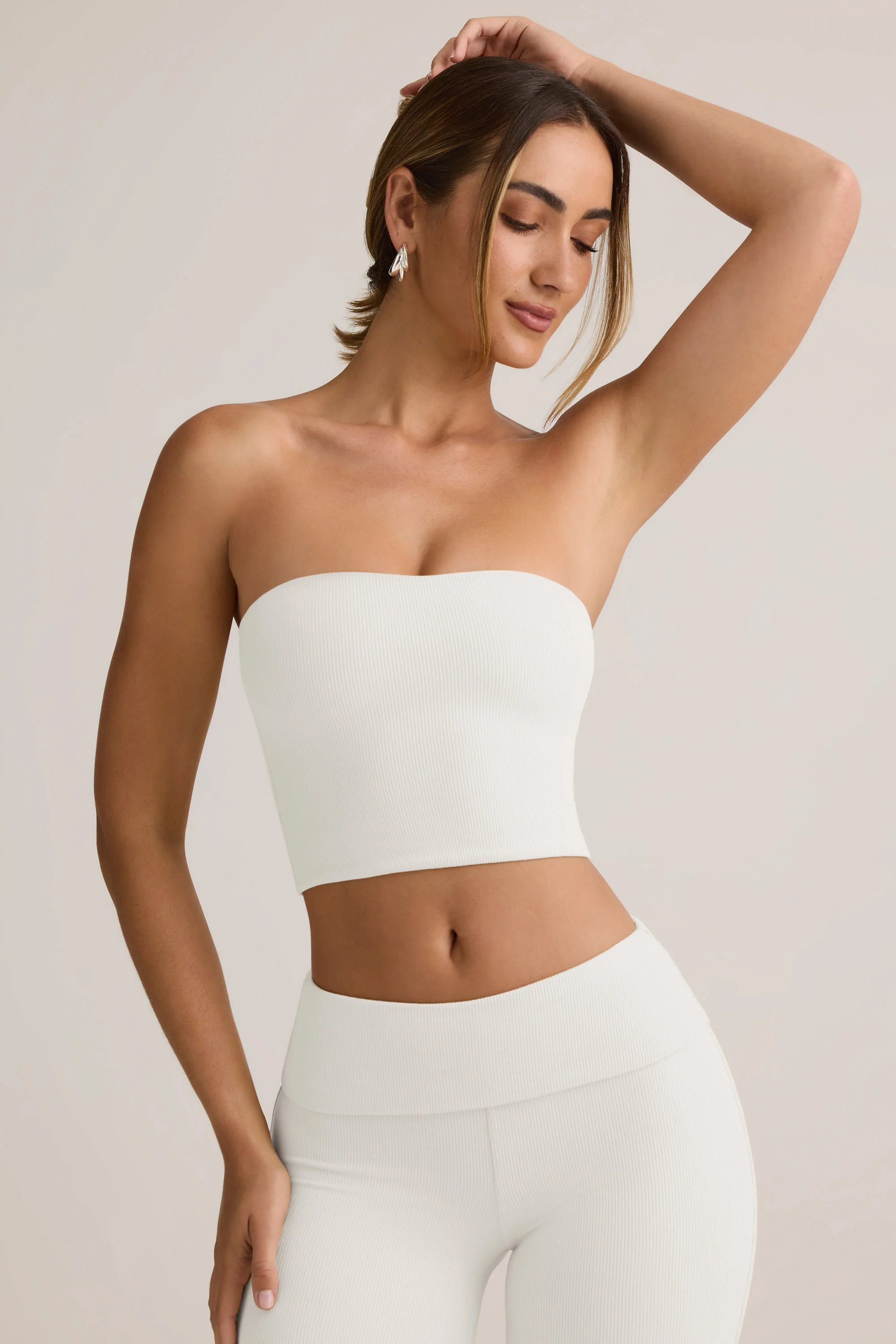 Modal Strapless Crop Top in White - Image 5