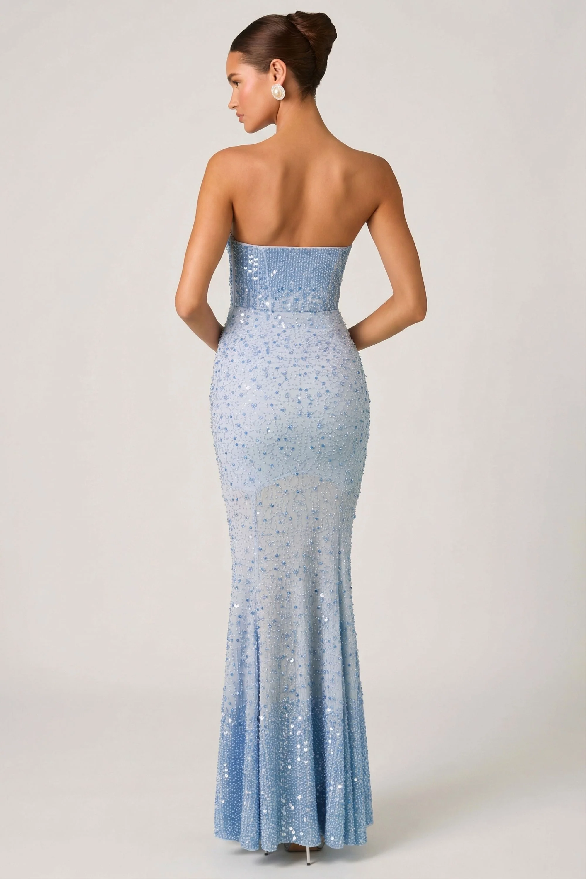 Embellished Sweetheart-Neck Fishtail Gown in Sky Blue - Image 2