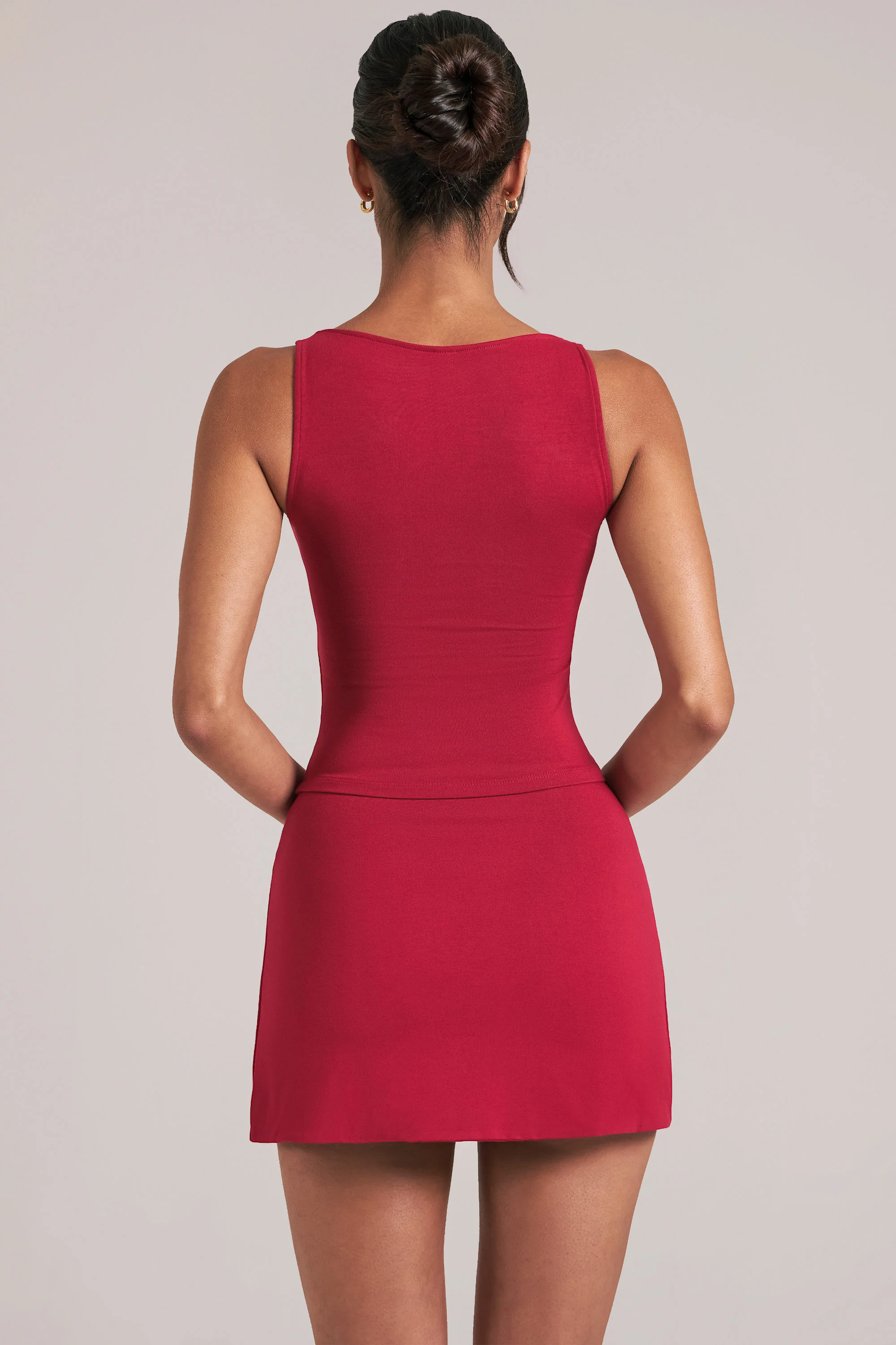 Square-Neck Top  in Cherry Red - Image 2
