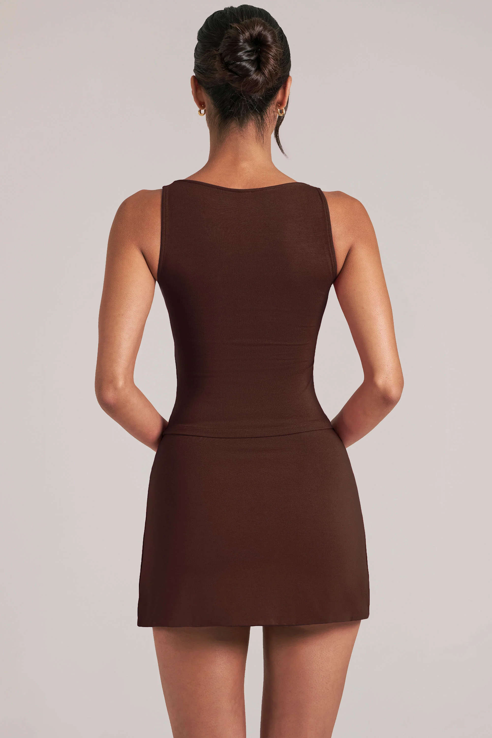Square-Neck Top  in Chocolate Brown - Image 2