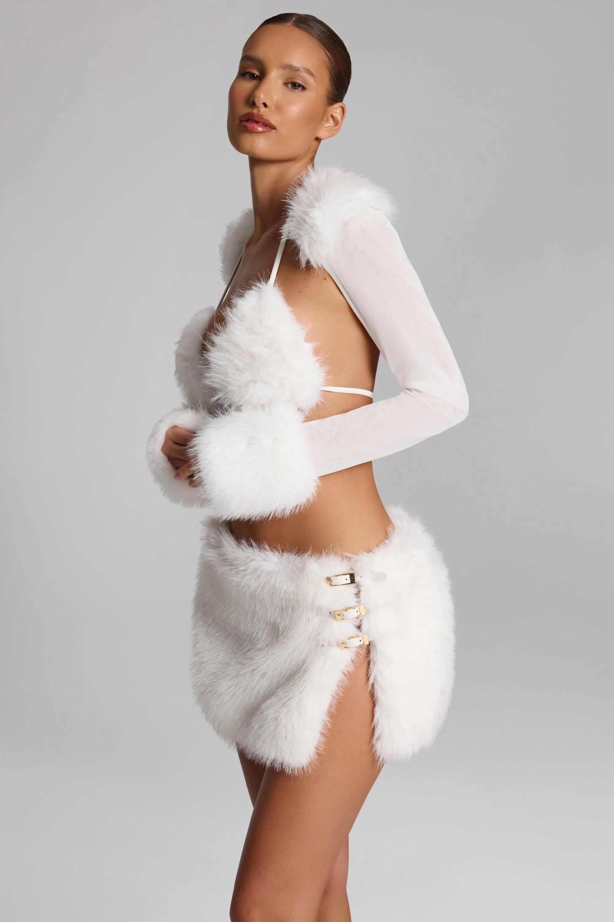 Faux Fur-Trim Bolero in White - Image 3