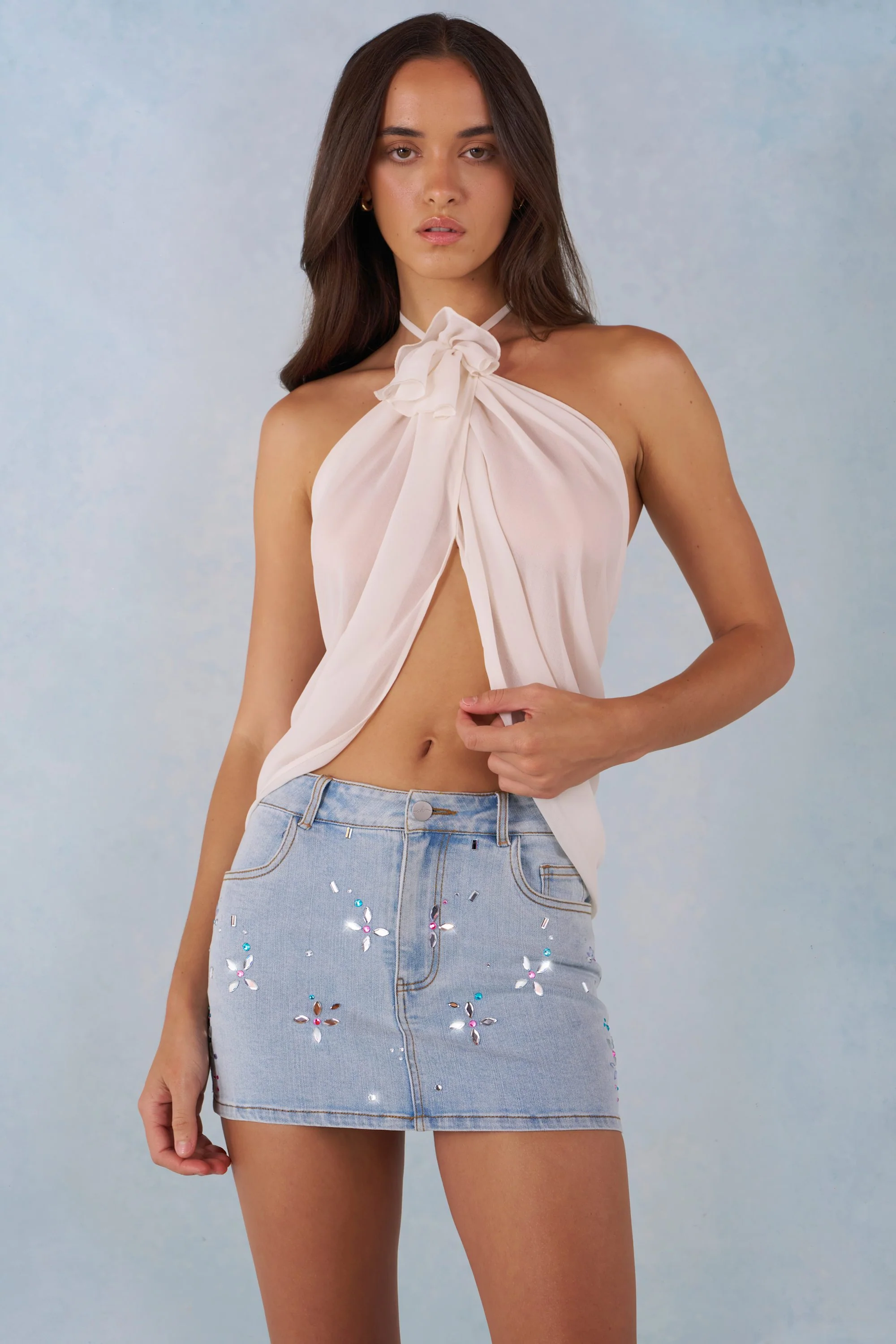 Halterneck Open-Front Top in Ivory - Image 4