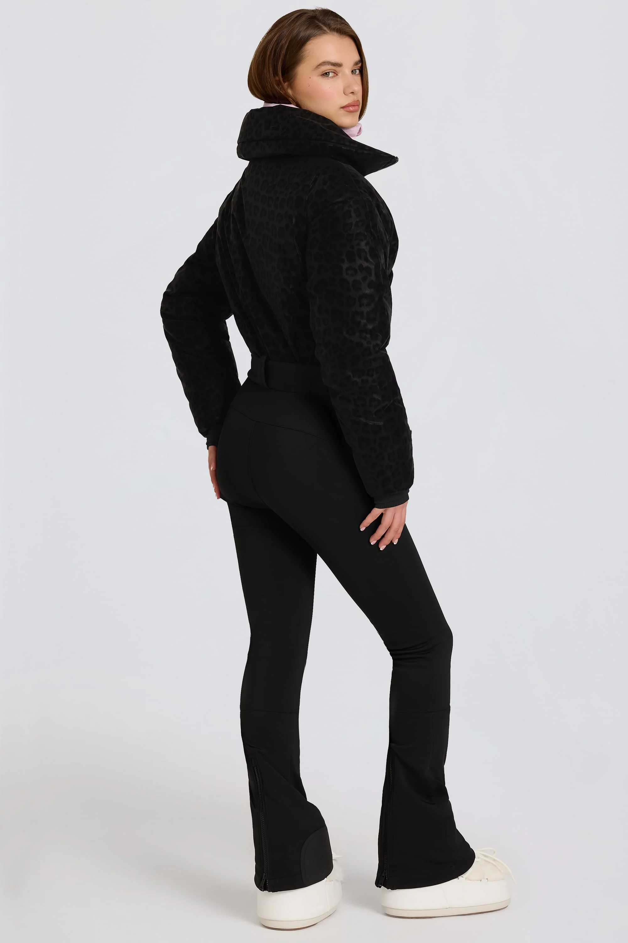 Waterproof Belted Layered Ski Suit in Black Leopard - Image 6