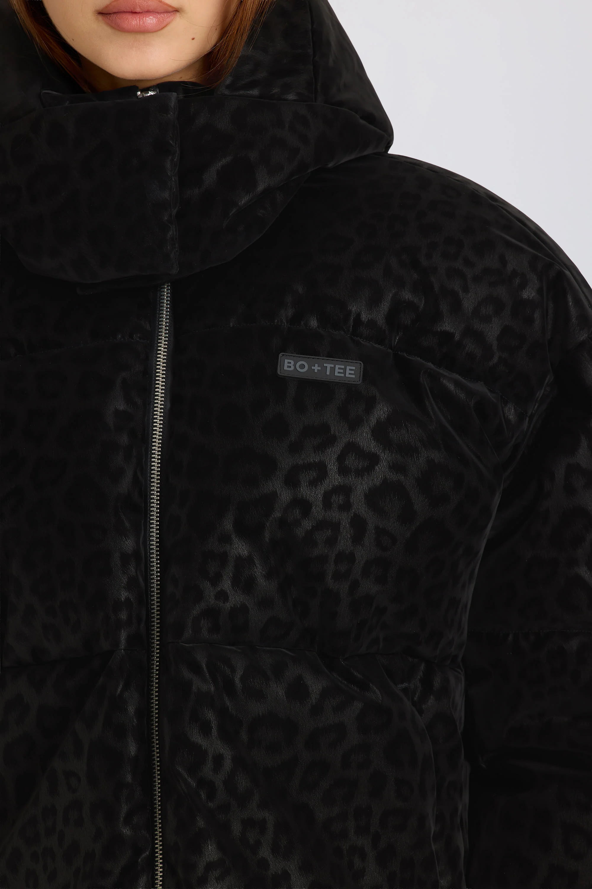 Waterproof Cropped Oversized Ski Jacket in Black Leopard - Image 4