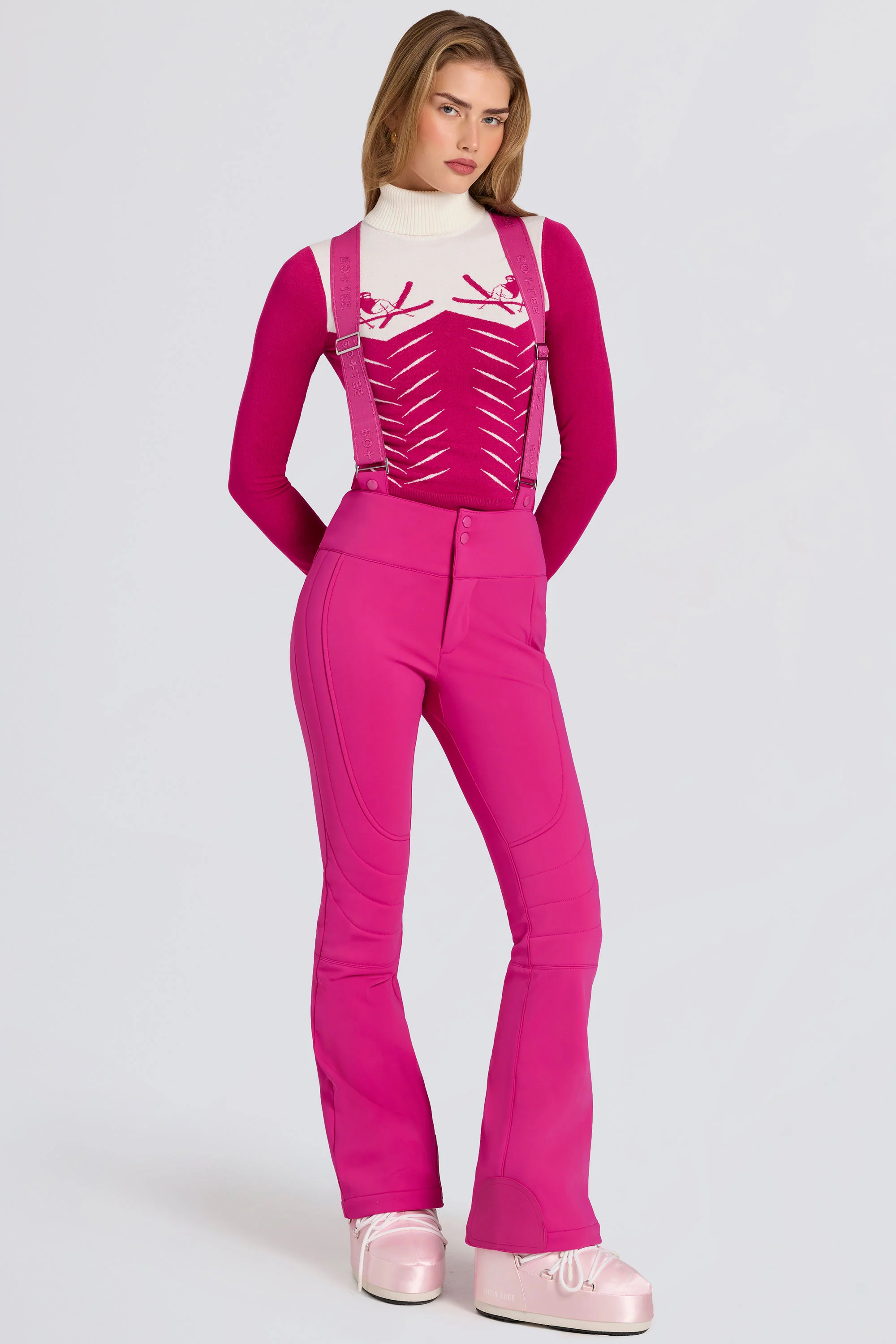 Waterproof High-Rise Salopettes with Suspenders in Magenta Pink - Image 5