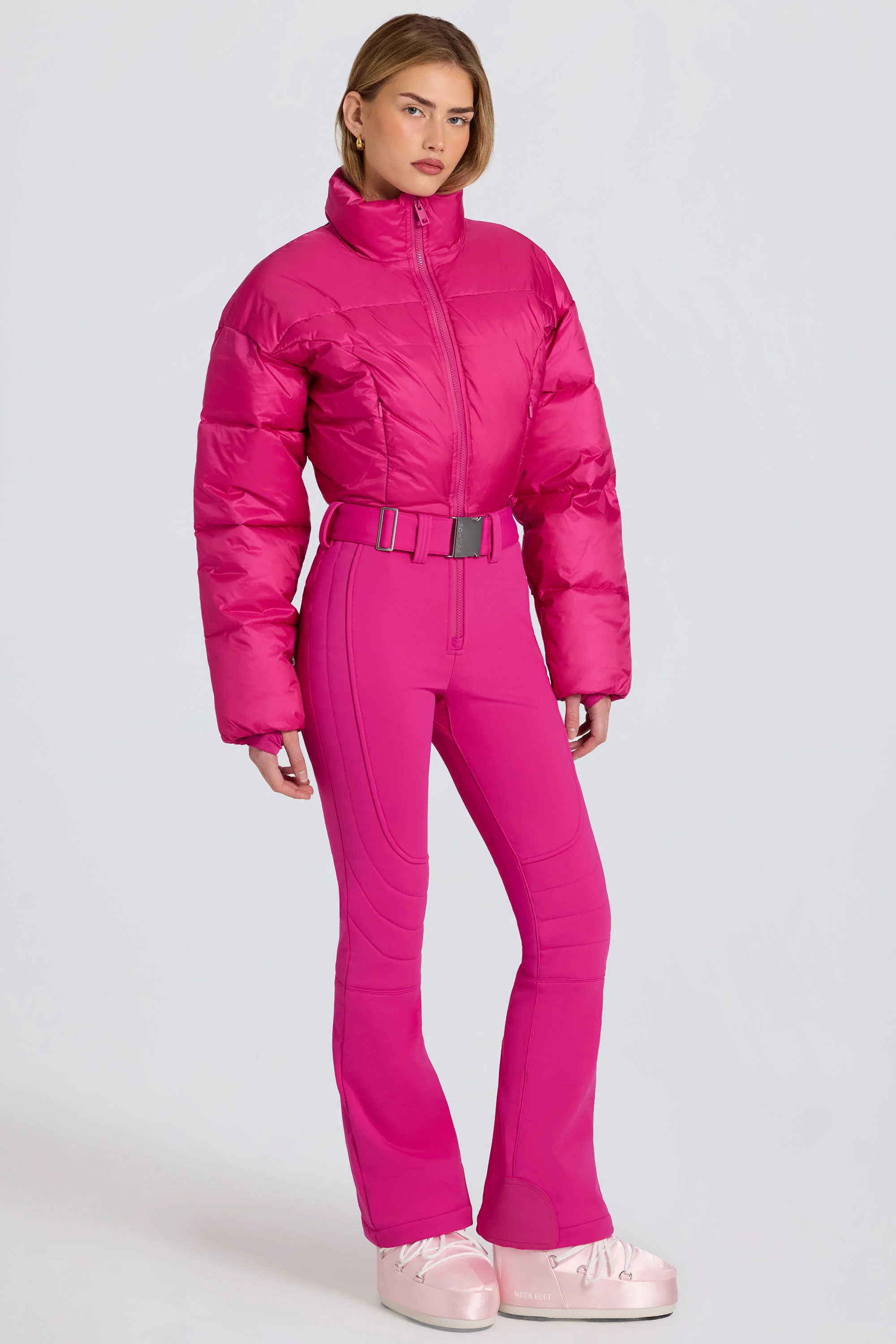 Waterproof Padded Belted Ski Suit in Magenta Pink - Image 6