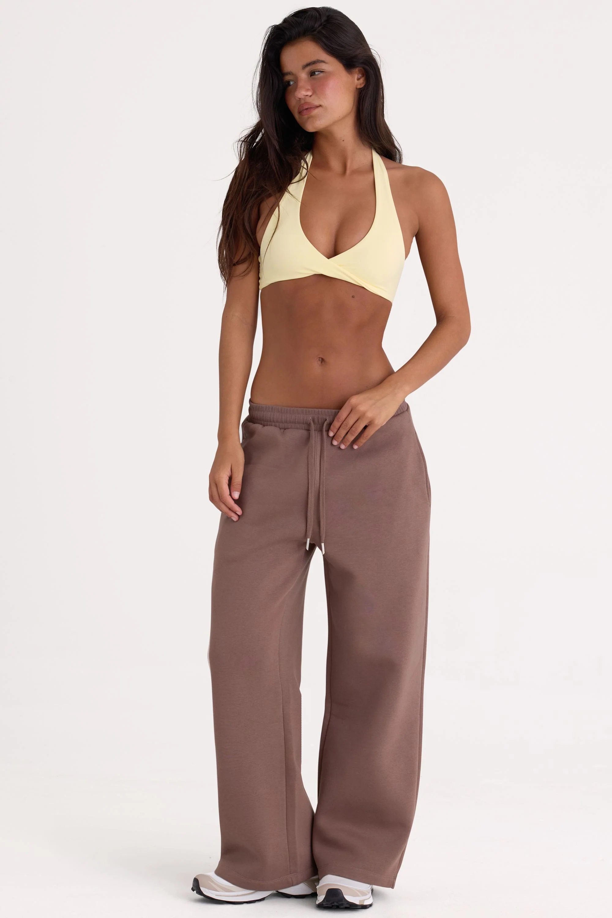 Brushed Jersey Wide-Leg Joggers in Cocoa - Image 2