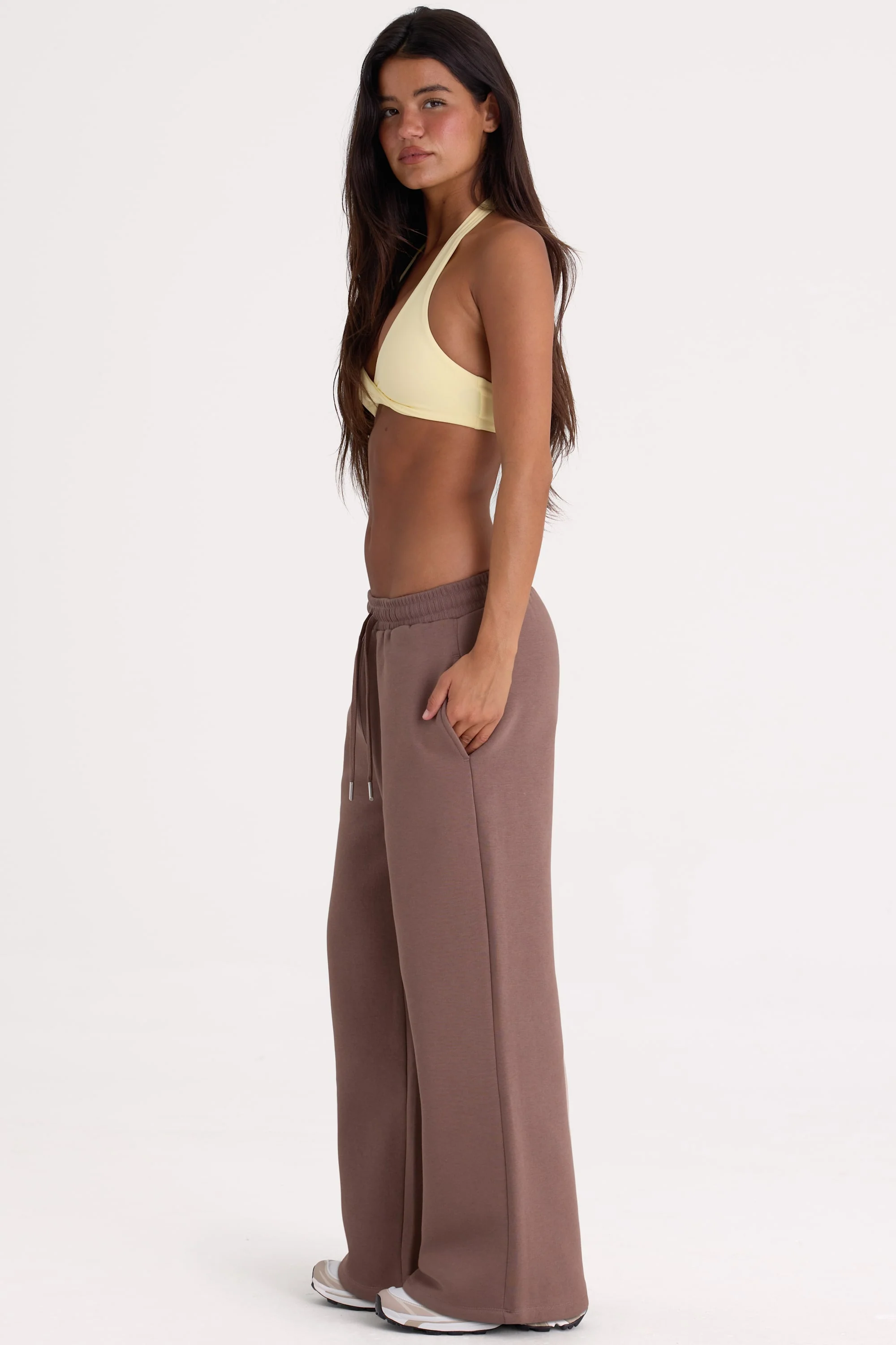 Brushed Jersey Wide-Leg Joggers in Cocoa - Image 5