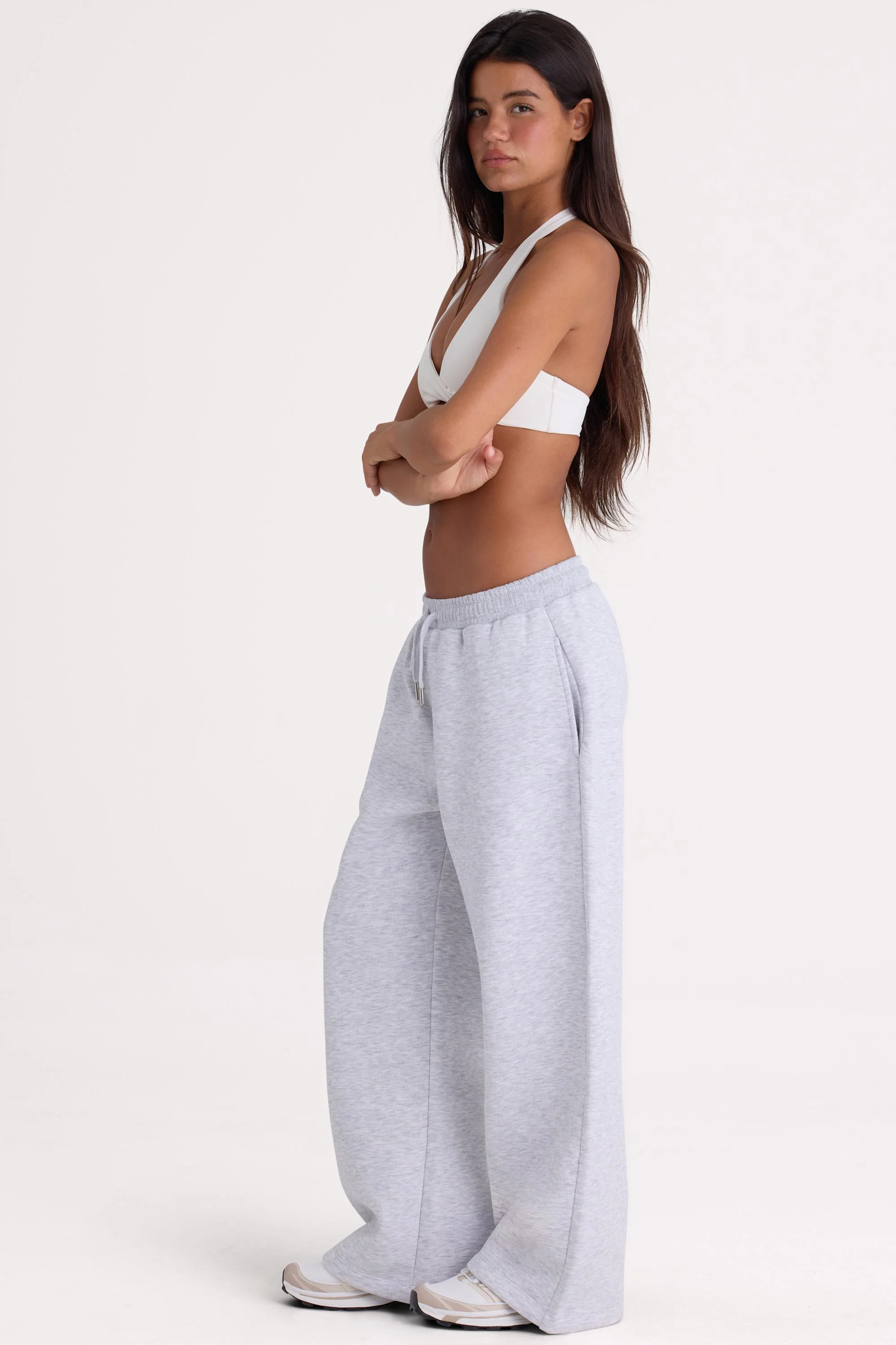 Brushed Jersey Wide-Leg Joggers in Grey Marl - Image 3