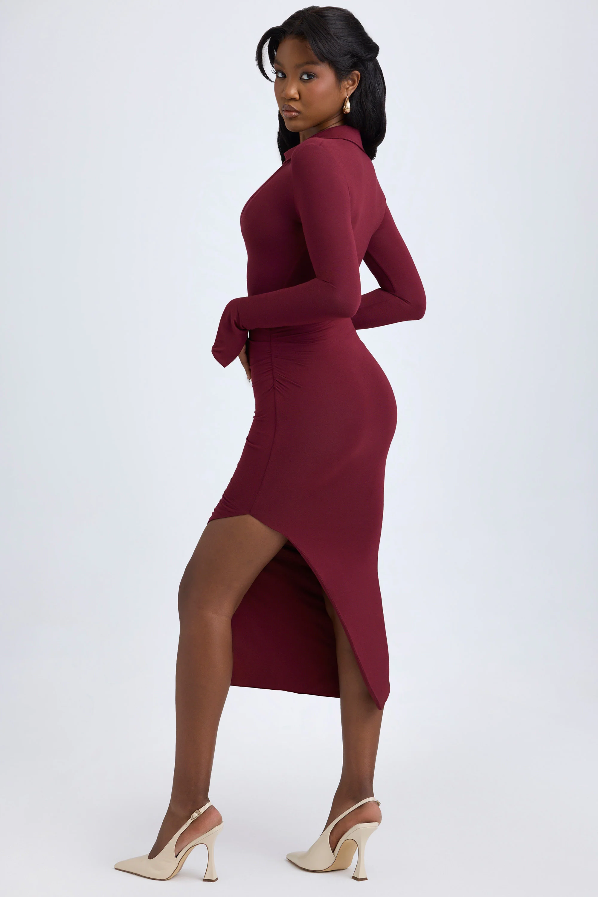 Modal Plunge V-Neck Midaxi Dress in Wine Red - Image 6