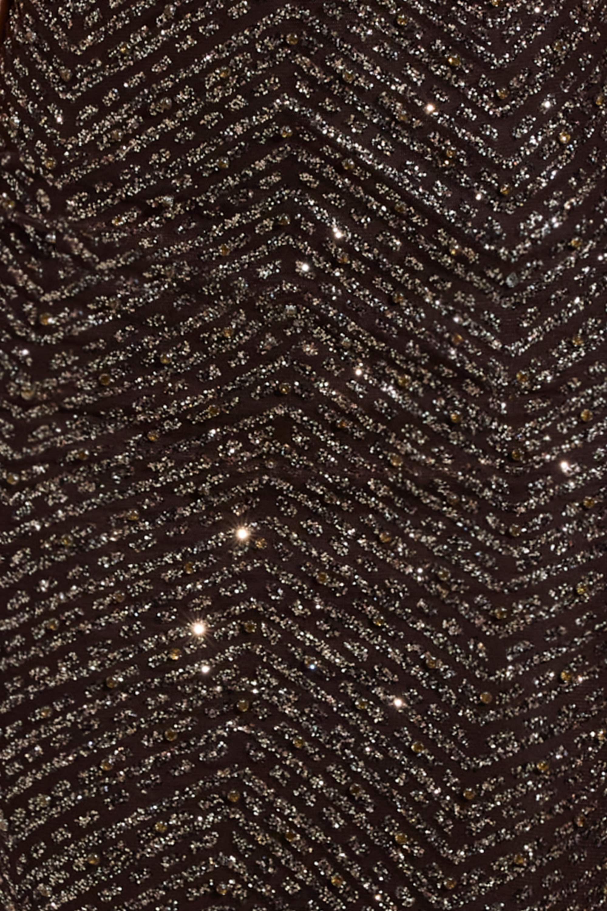 Embellished Scoop-Neck Thigh-Split Maxi Dress in Brown - Image 4
