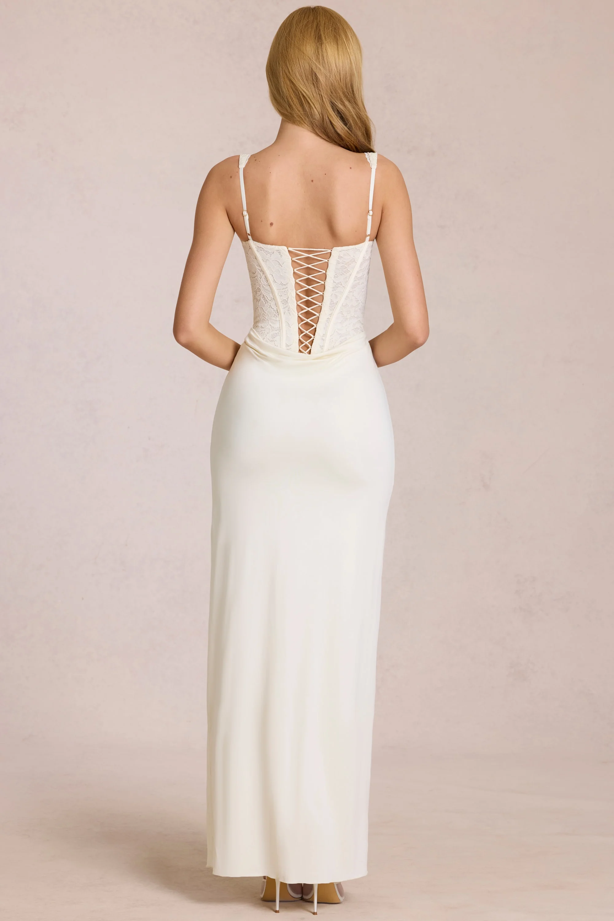 Lace Corset Maxi Dress in Pearl - Image 2