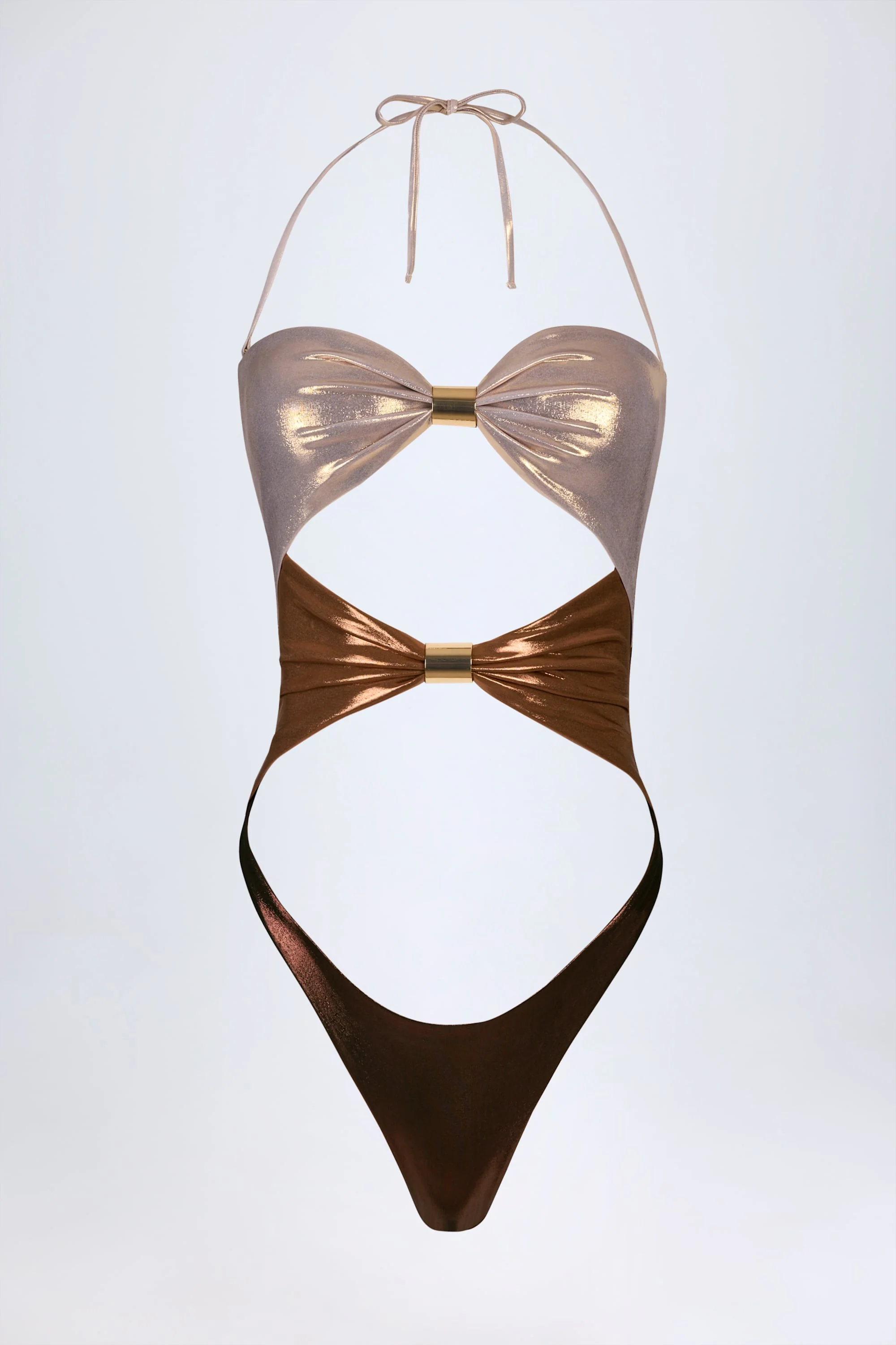 Panelled Cut-out Swimsuit in Bronze Gold - Image 4