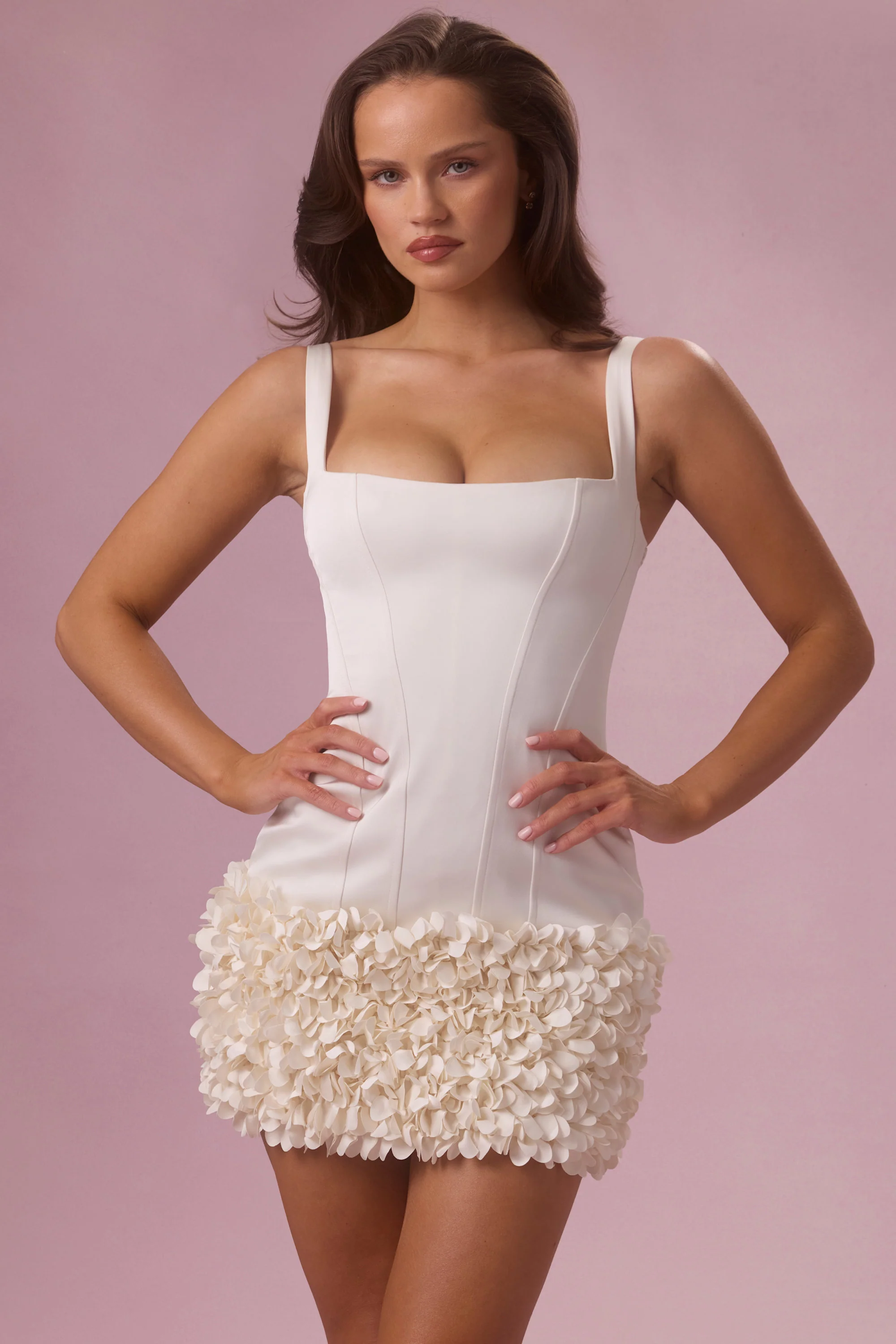 Satin Mini Dress in Pearl - Image 5