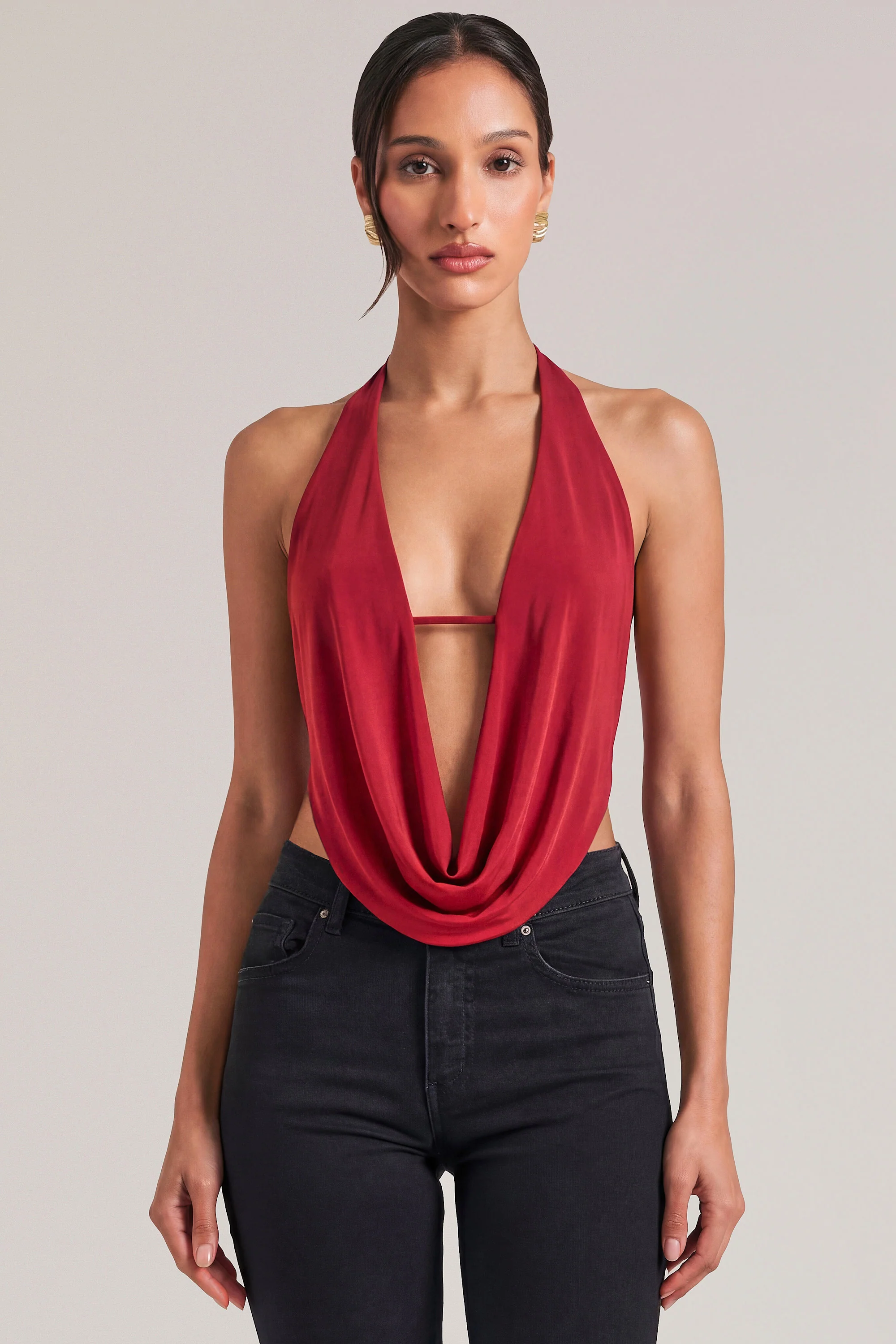 Draped Cowl Top in Cherry Red - Image 5