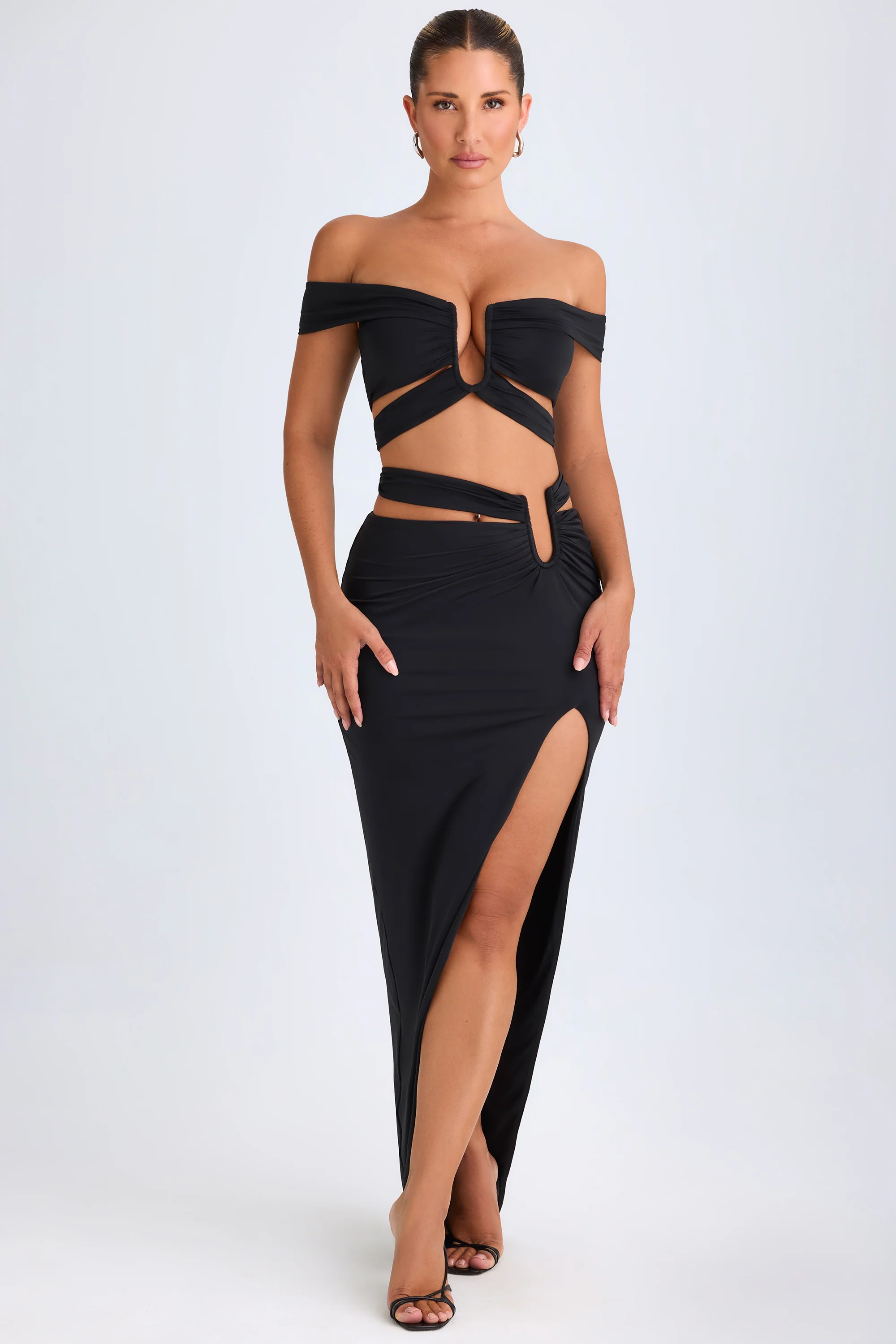 Cut-Out Off-Shoulder Crop Top in Black - Image 7