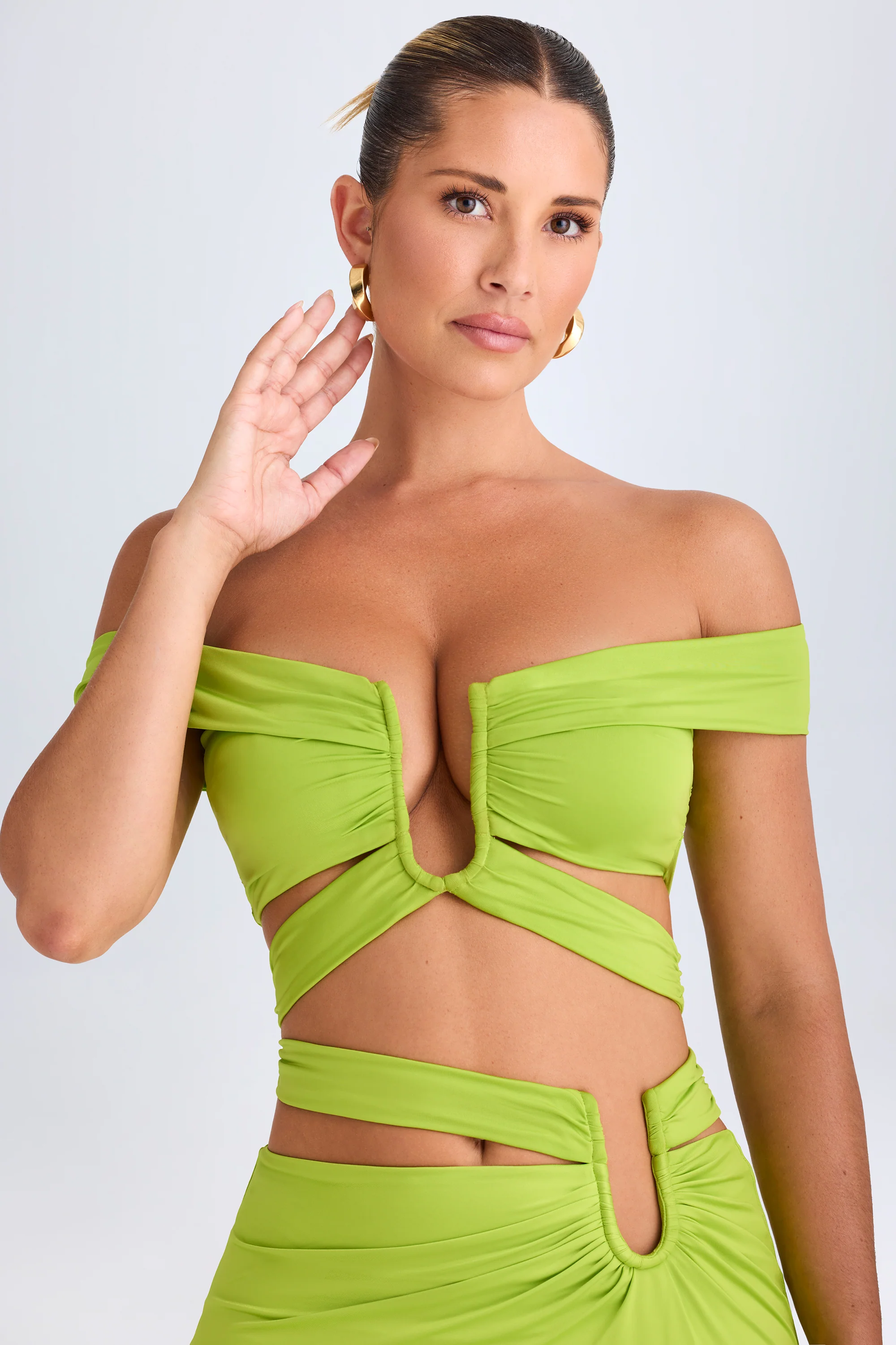 Cut-Out Off-Shoulder Crop Top in Lime Green - Image 4