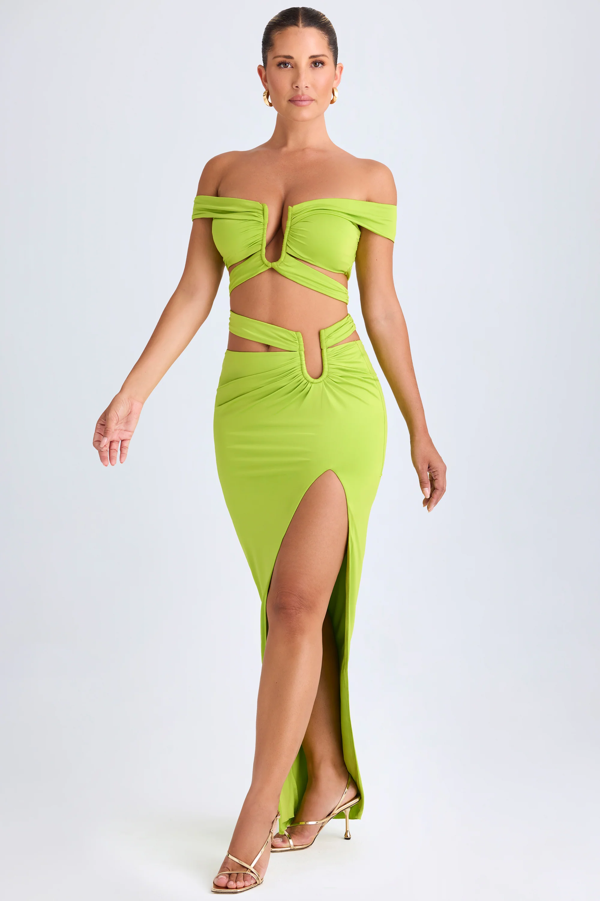 Cut-Out Off-Shoulder Crop Top in Lime Green - Image 6