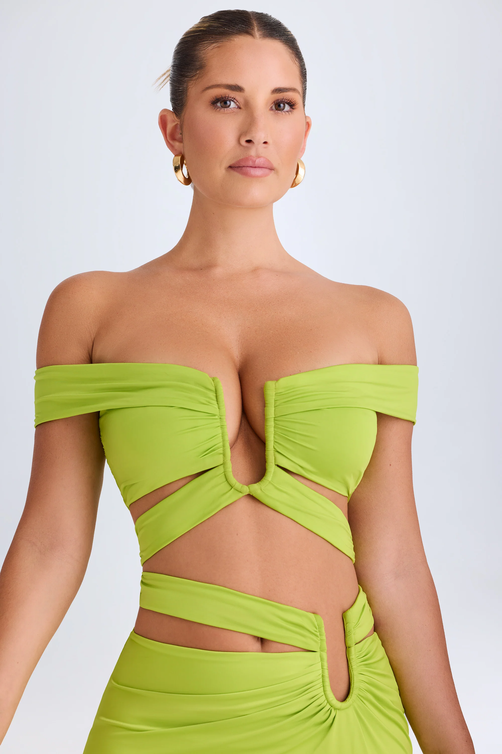 Cut-Out Off-Shoulder Crop Top in Lime Green - Image 7