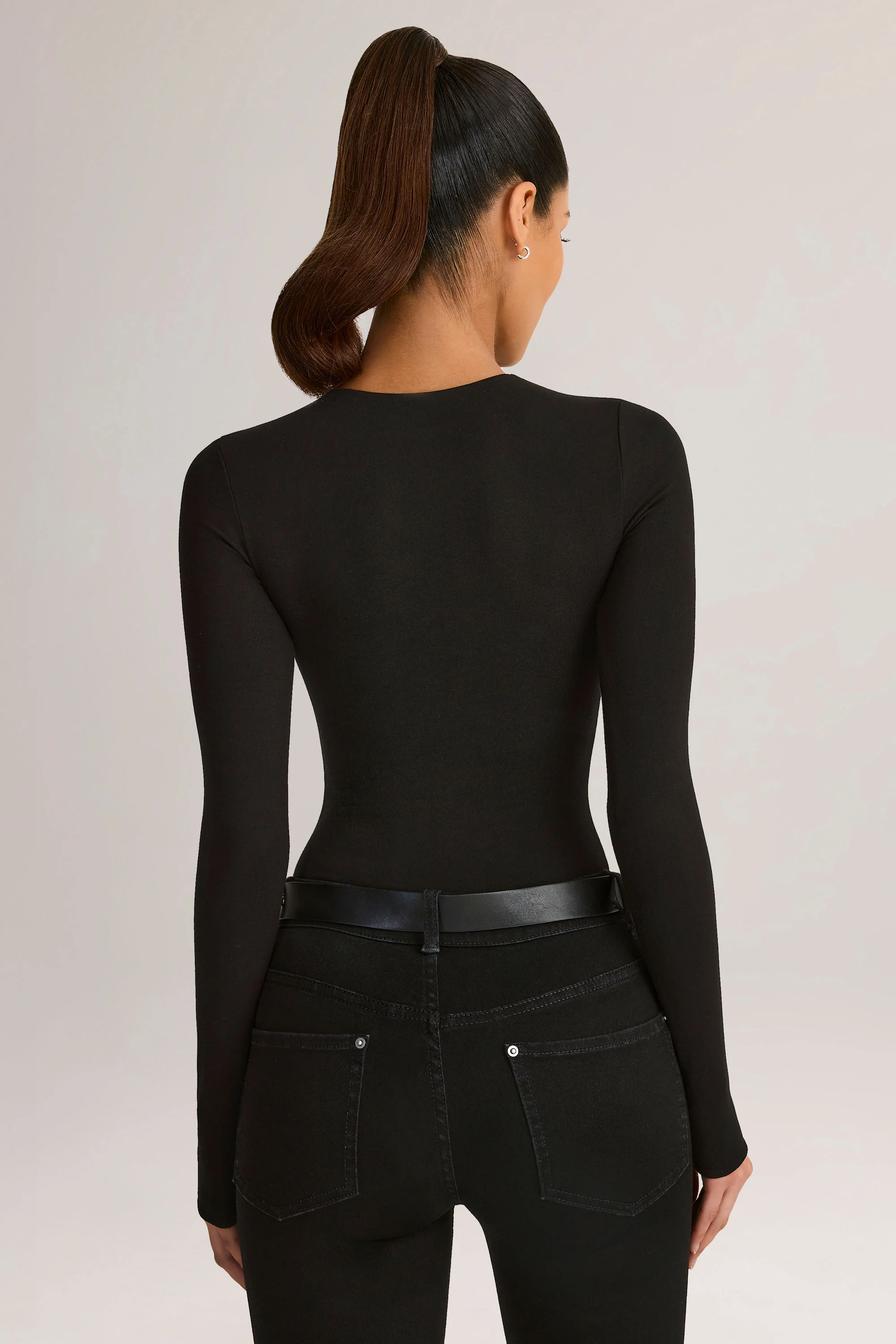 Modal Round-Neck Long-Sleeve Bodysuit in Black - Image 2
